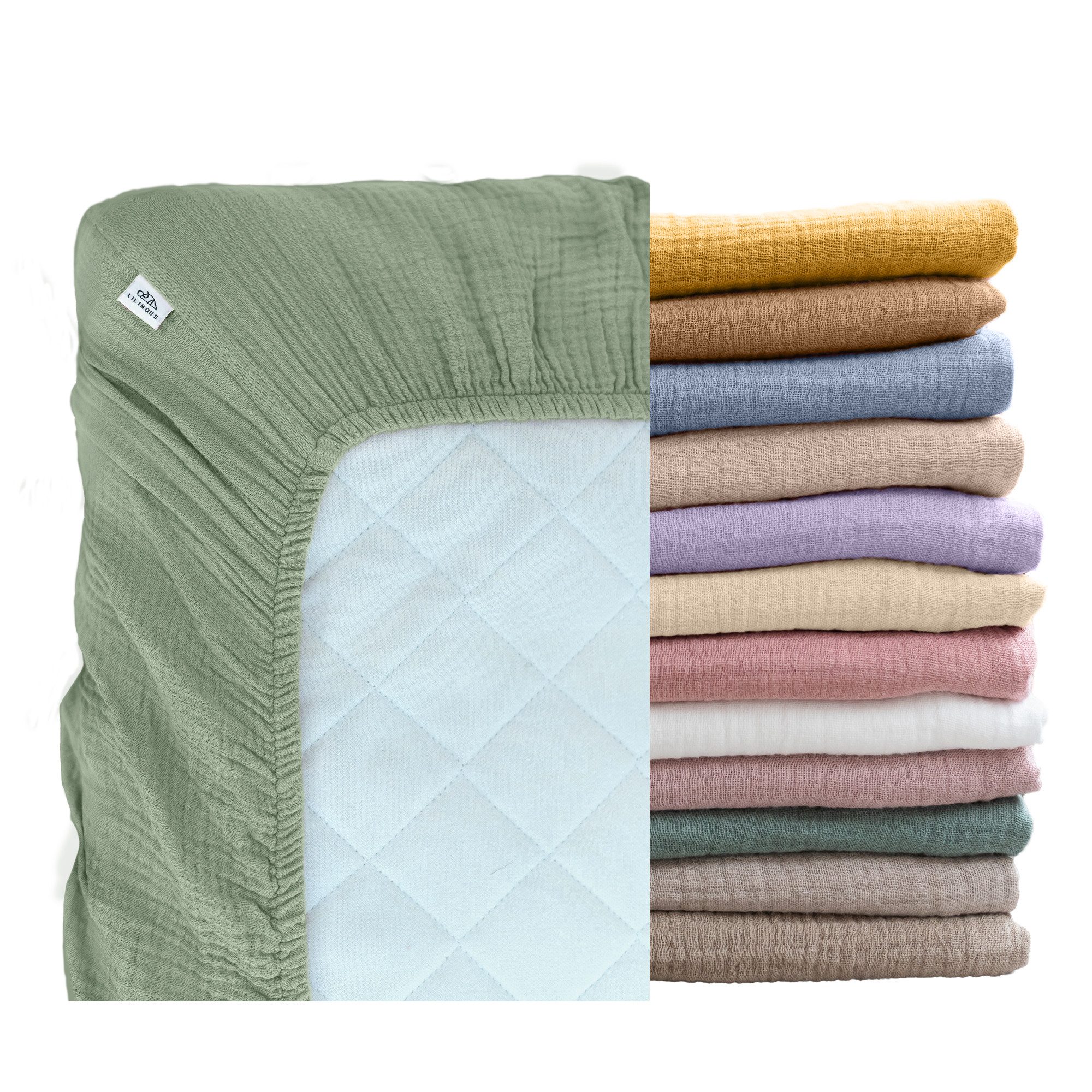 lilimaus Spannbettlaken Musselin Bettlaken Baby 60x120 & 70x140 mit Rundum-Gummizug, Musselin, Gummizug: rundum, (1 Stück), weicher Musselin mit Rundum-Gummizug - sicherer Halt im Babybett