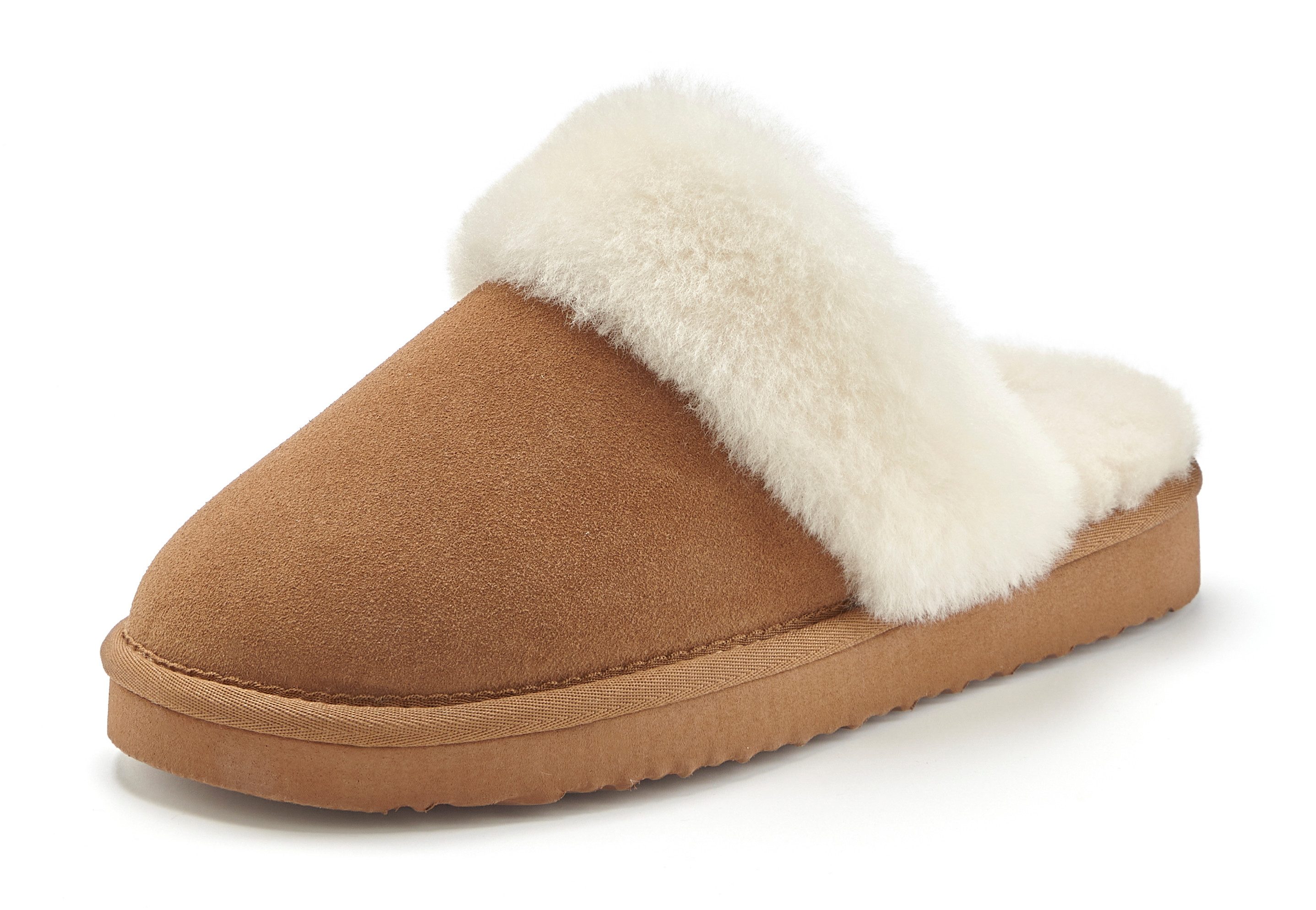 Vivance Dreams by Lascana Pantoffeln, Clogs, Schlappen, Hausschuh, Pantolette mit kuscheligem Lammfell aus Leder