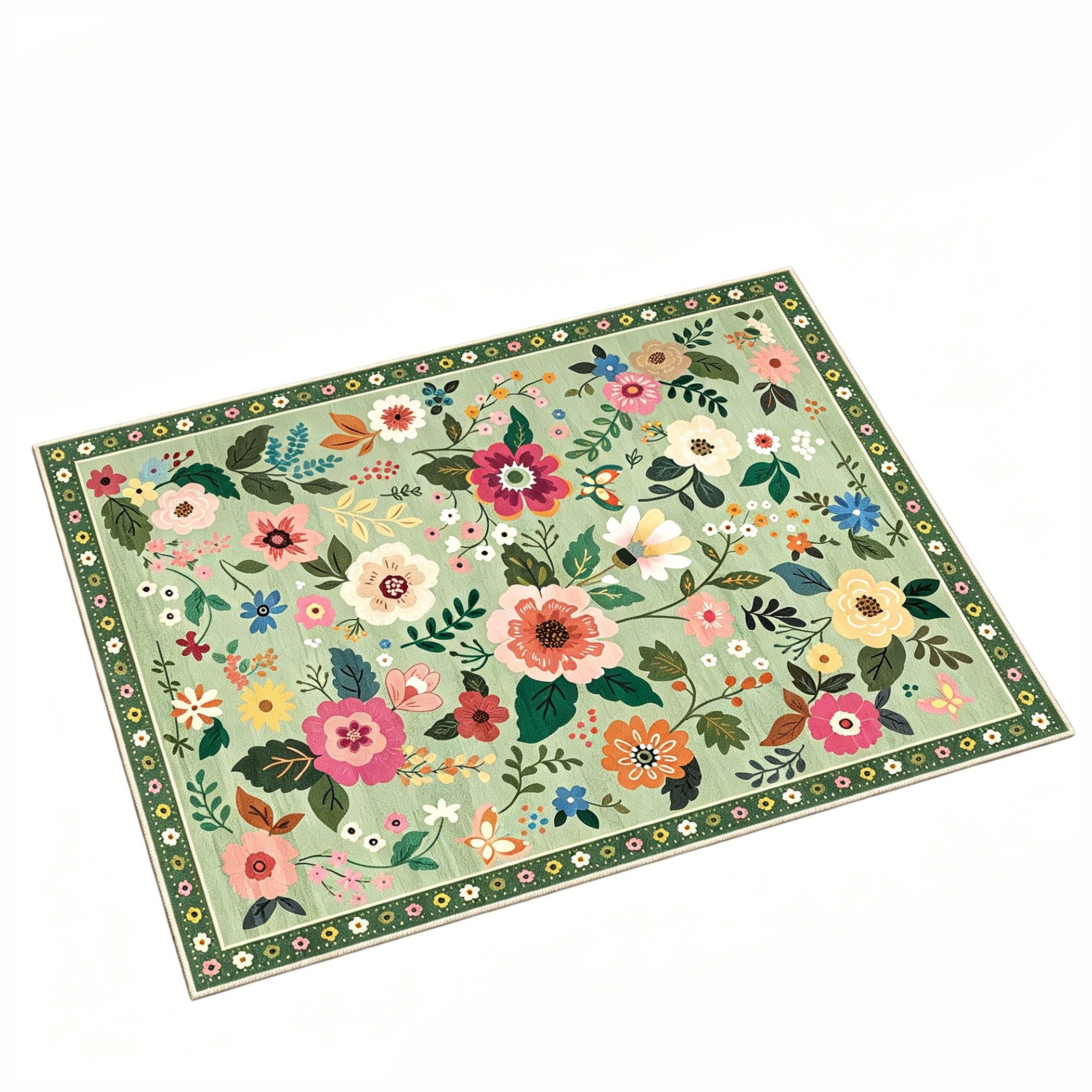 Agger Fußmatte Fußmatte mit Blumenmuster, Teppich im Boho-Stil, Landhausstil-Türmatte für Wohnzimmer, Kinderzimmer, Schlafzimmer