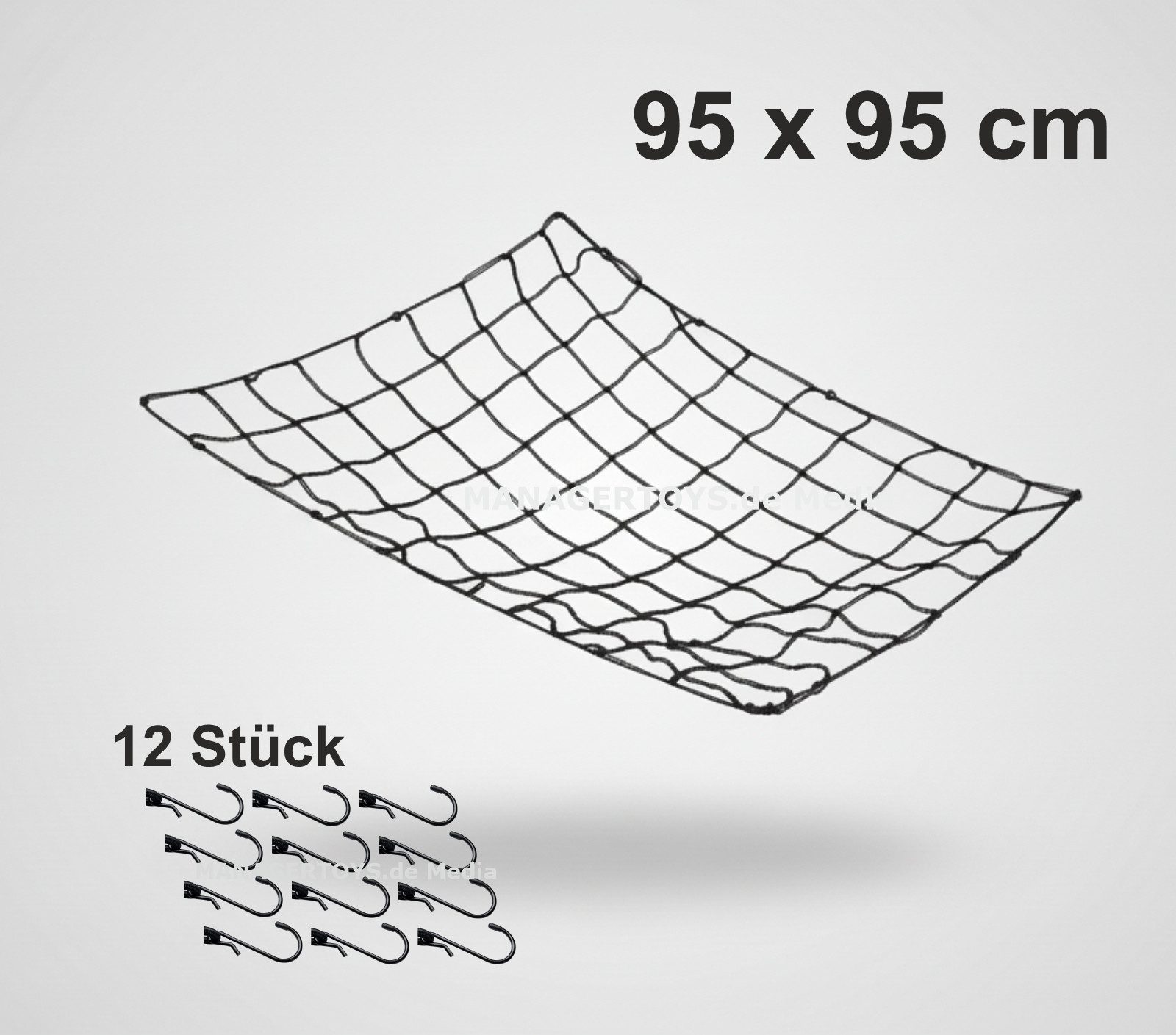 Petex Schutznetz Gepäcknetz Sicherung flexible 95 x 95 cm Kofferraumnetz 12 Haken
