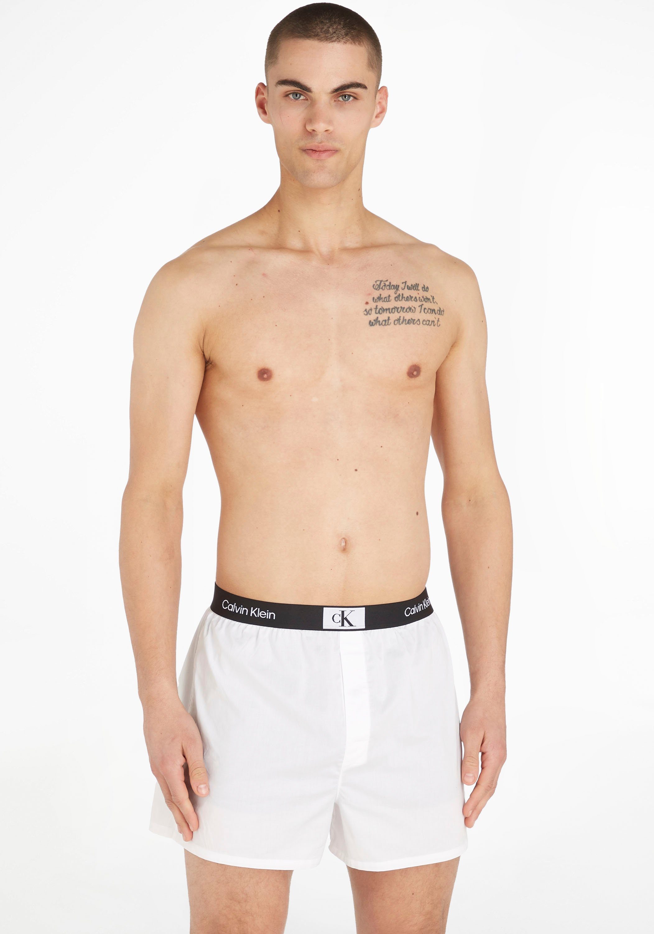 SLIM (Packung, 3PK Underwear Boxer 3er-Pack) Calvin mit BOXER 3-St., Logoschriftzug Klein
