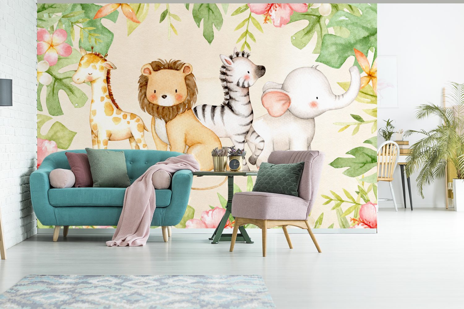 Schlafzimmer, bedruckt, Kinderzimmer, Fototapete Blumen Wohnzimmer, MuchoWow - St), für Pflanzen, Tapete Tiere Dschungel Vinyl Matt, - - Wallpaper (6