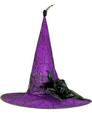 Das Kostümland Kostüm Hexenhut 'Soluna' mit Spinnennetz, Lila Schwarz