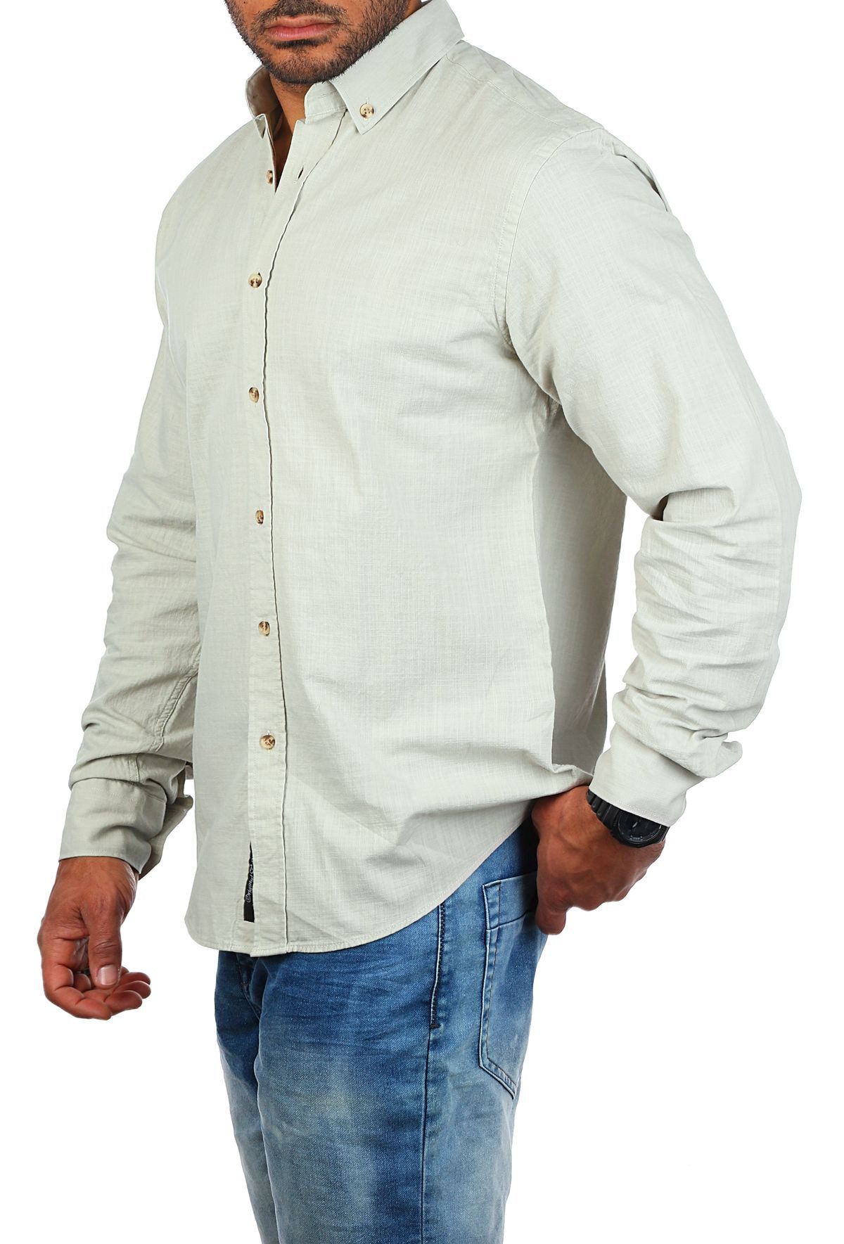 CARISMA Langarmhemd Herren Leinen Baumwoll Mix Casual Hemd 8529 Regular Button-Down-Kragen Langarm Uni
