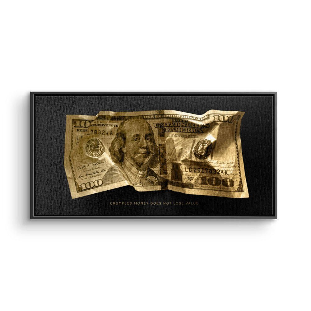 Money Leinwandbild, Crumble V3 schwarzer Premium - Rahmen DOTCOMCANVAS® Motivationsbild