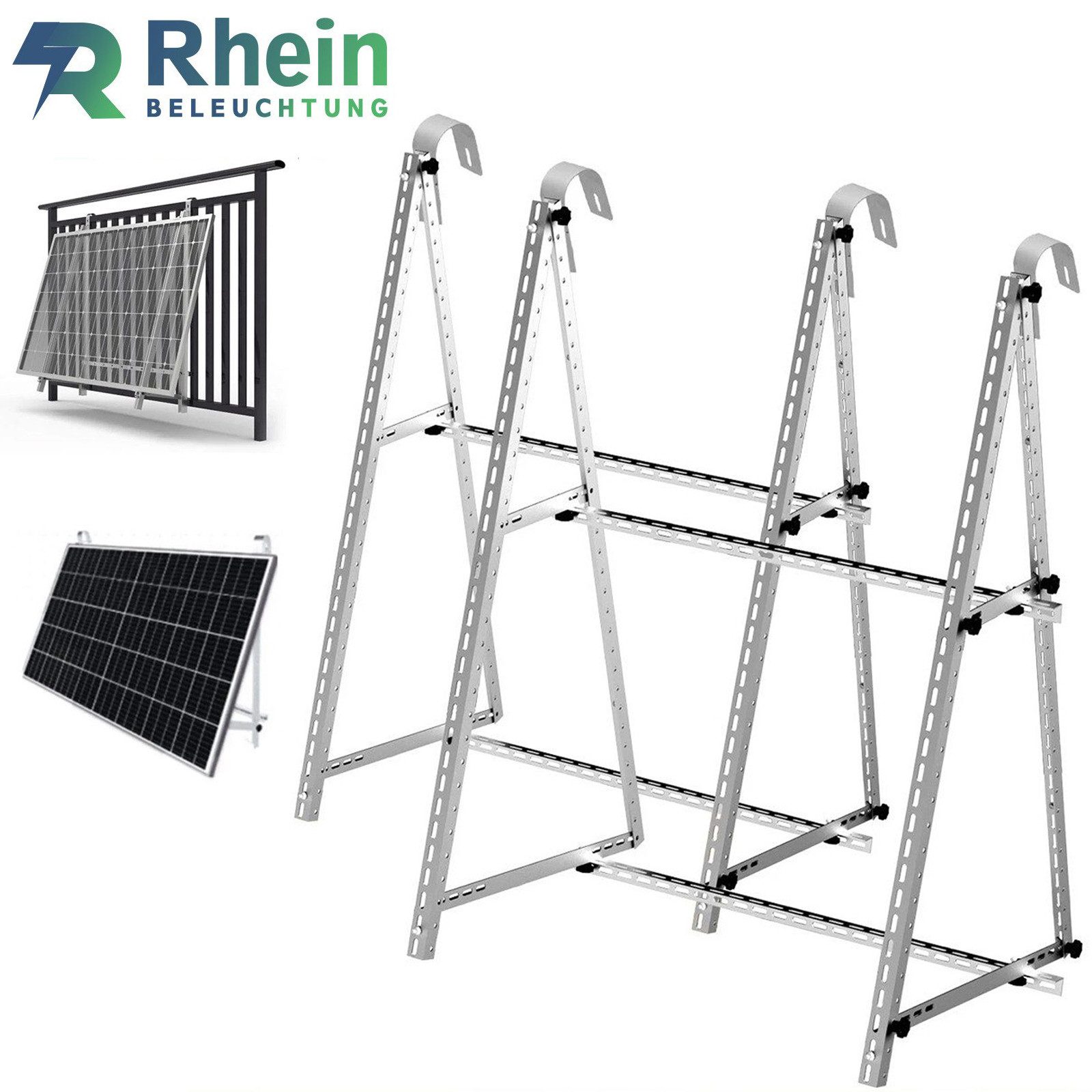 Rhein Beleuchtung Solarmodul-Halterung 118 cm Solarpanel Halterung – Aluminium Balkonkraftwerk Halterung, (Für Balkon, Wohnmobil & Flachdach – platzsparende Solarpanel Halterung, Verstellbarer Winkel 0–90°, robust & wetterfest – passend für PV Modul)