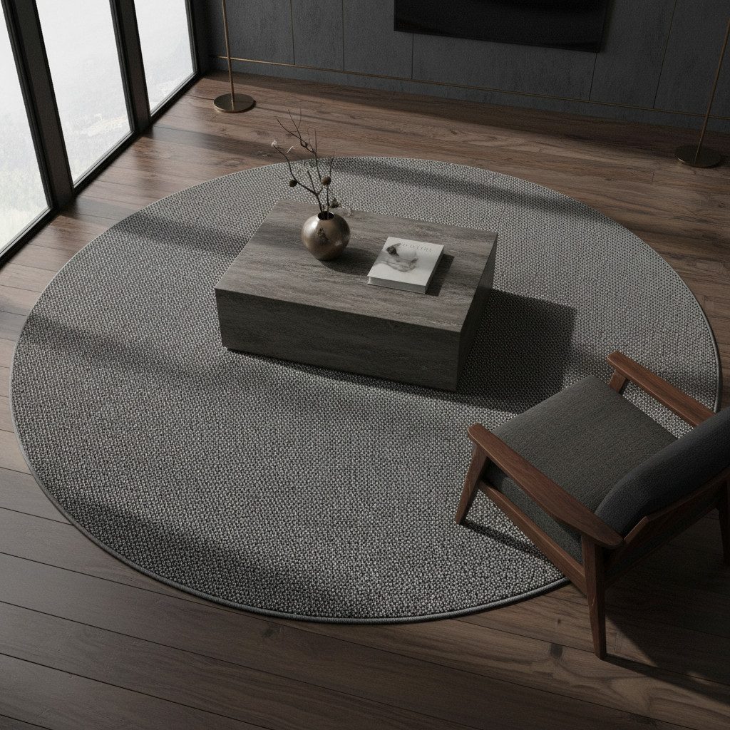 KADIMA DESIGN Teppich CIMA Wohnzimmer Schlafzimmer Waschbar Wohnzimmerteppich Esszimmer, Rund, Höhe: 9 mm, Grau, 120x120 cm, Webteppich Strapazierfähig Uni Waschbar