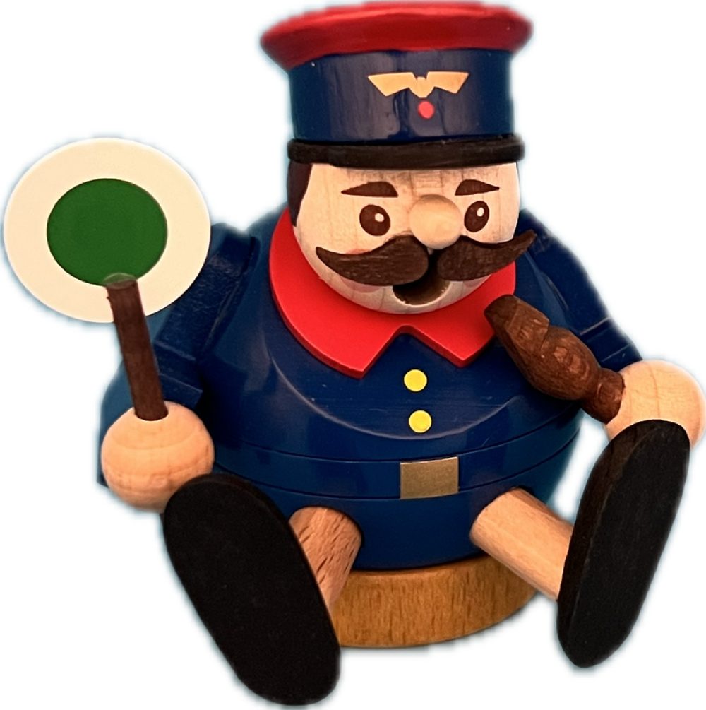 Richard Glaesser Räuchermännchen Minikugelrauchmann Eisenbahner, Höhe 8cm, Handwerkskunst original Erzgebirge