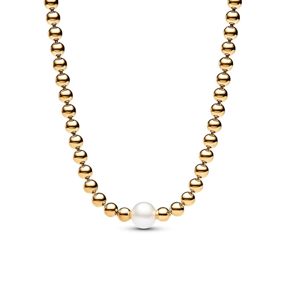 Kette ohne Anhänger PANDORA Timeless Damen Kugelkette mit Perle, IP Gold