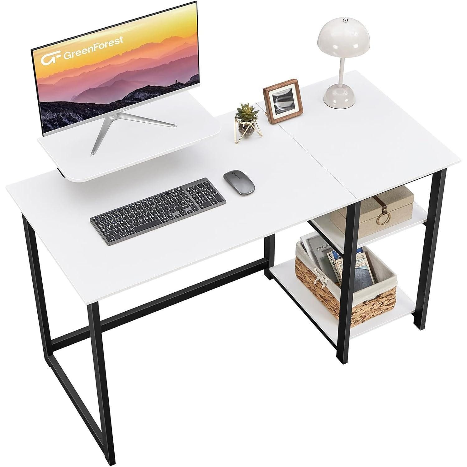 LuxusKollektion Computertisch Kleiner Schreibtisch Weiß mit Stauraum und Monitorständer 100cm (1-St)