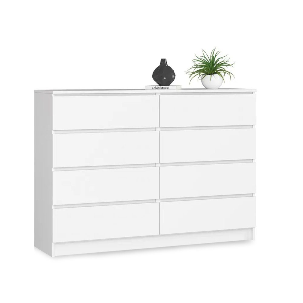 Kommode Schöne moderne Kommode 138x40x99cm mit 8 Schubladen Weiß APOLLO 140
