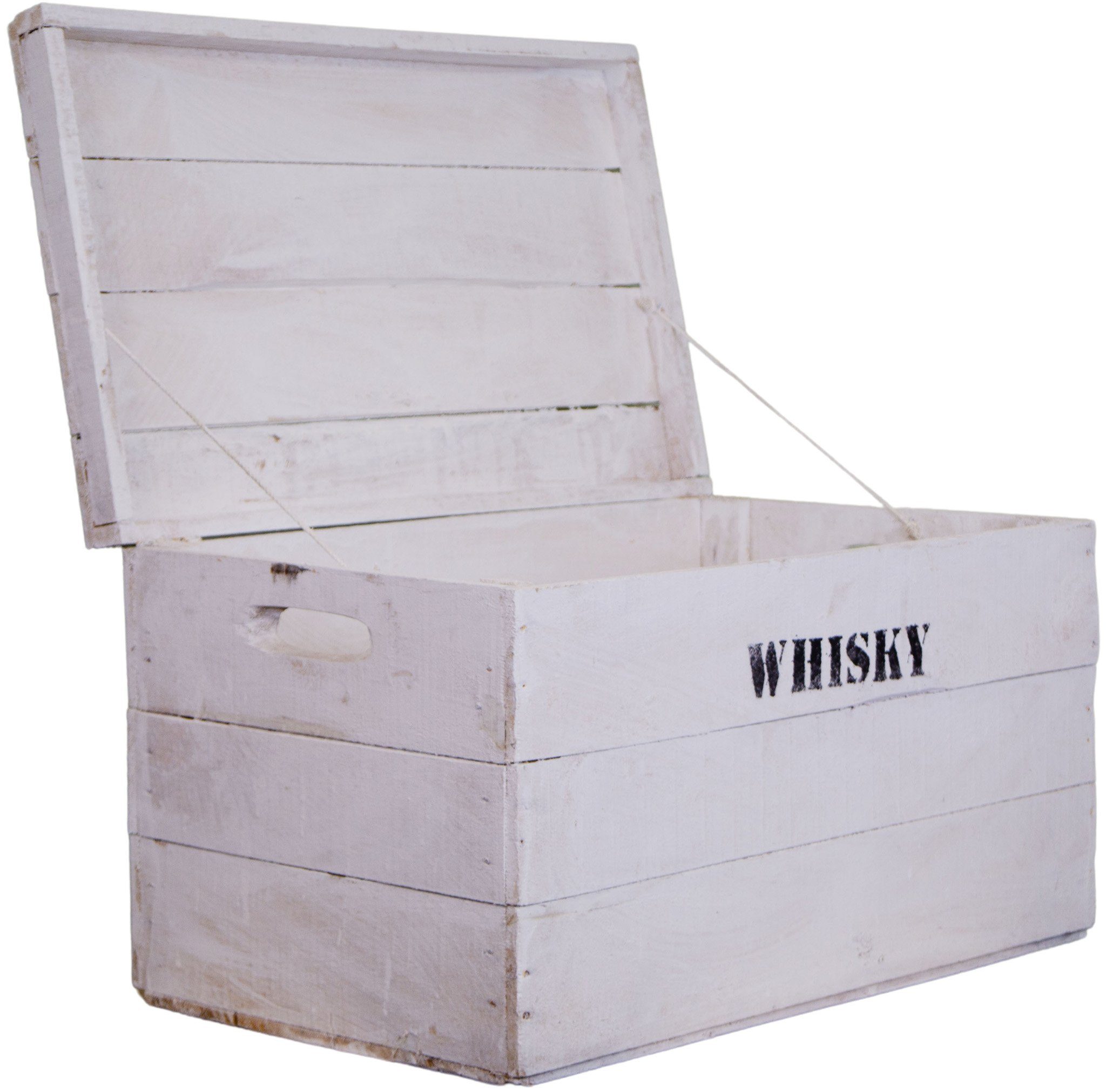Kistenkolli Altes Land Allzweckkiste alte Holztruhe weiß Whisky Schatztruhe Weinkiste Holzkiste mit Deckel
