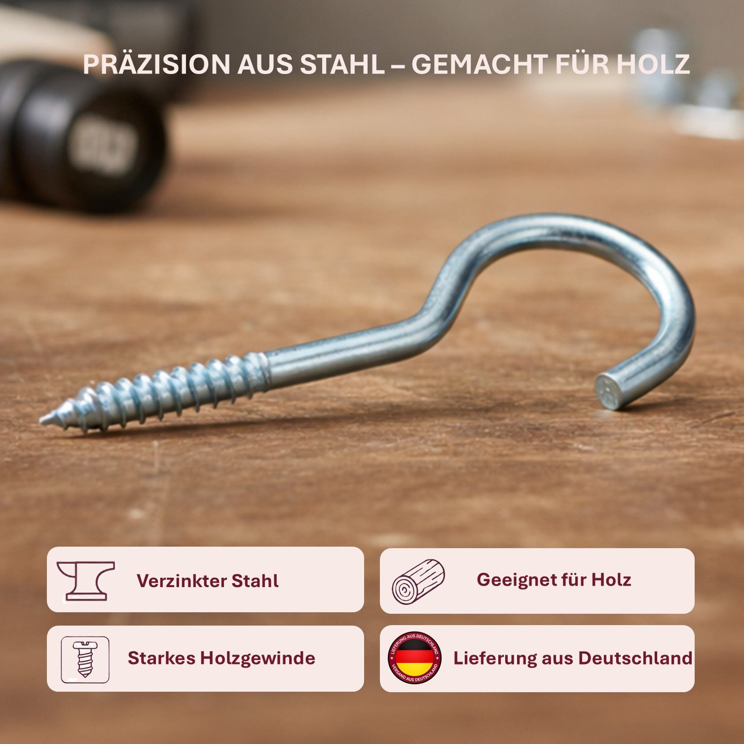 HOOZ Schraubhaken Hakenschrauben Set verzinkt Holz Wand- & Deckenhaken Ø 5x70 mm, 25 St., (Metallhaken, 25 St., Einschraubhaken Halbrund), Belastbare Gewindehaken aus robustem Stahl mit Holzgewinde