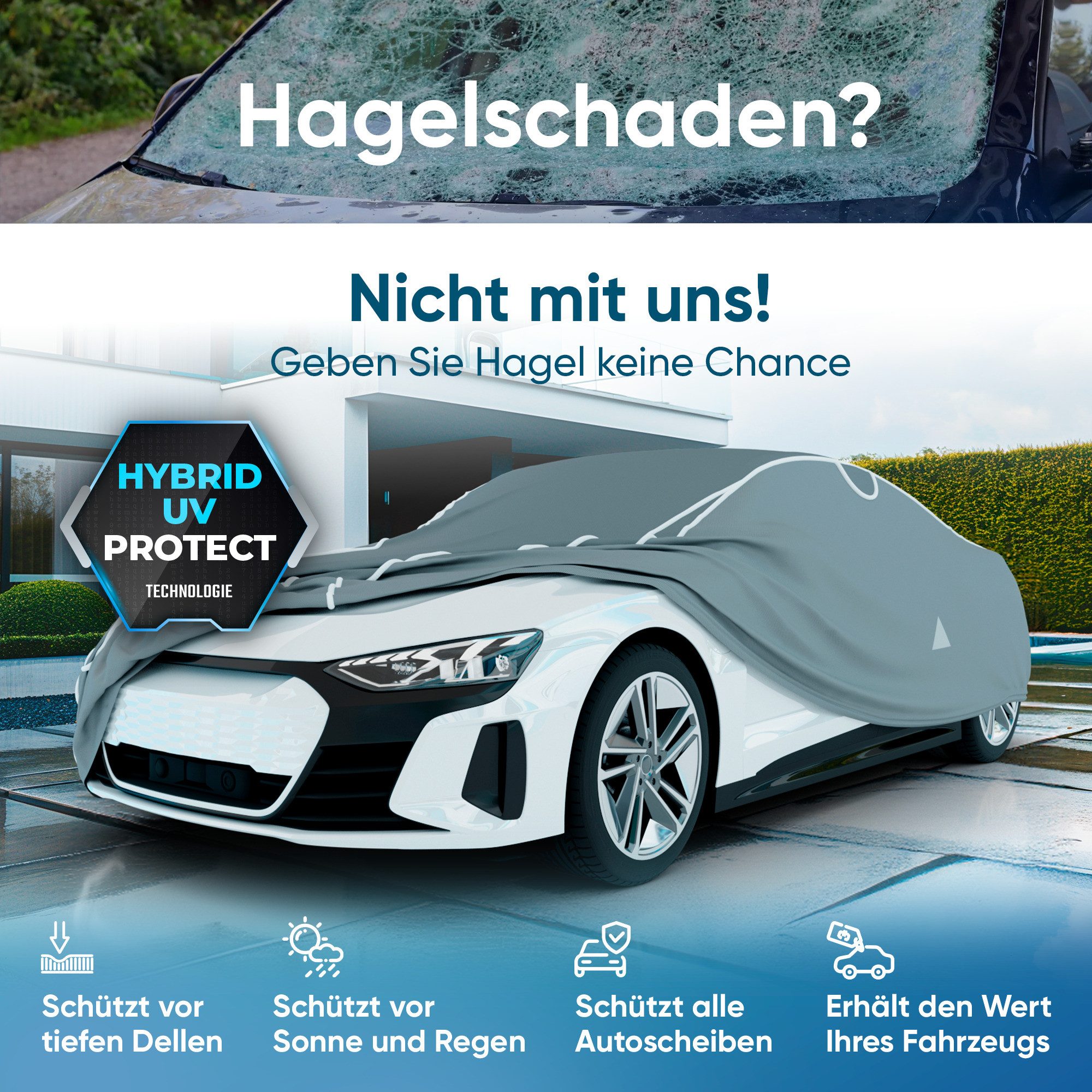 WALSER Autoplane Hagelschutz Hybrid UV Protect (1-St., 1 Hagelschutzplane, 3 Spanngurte)