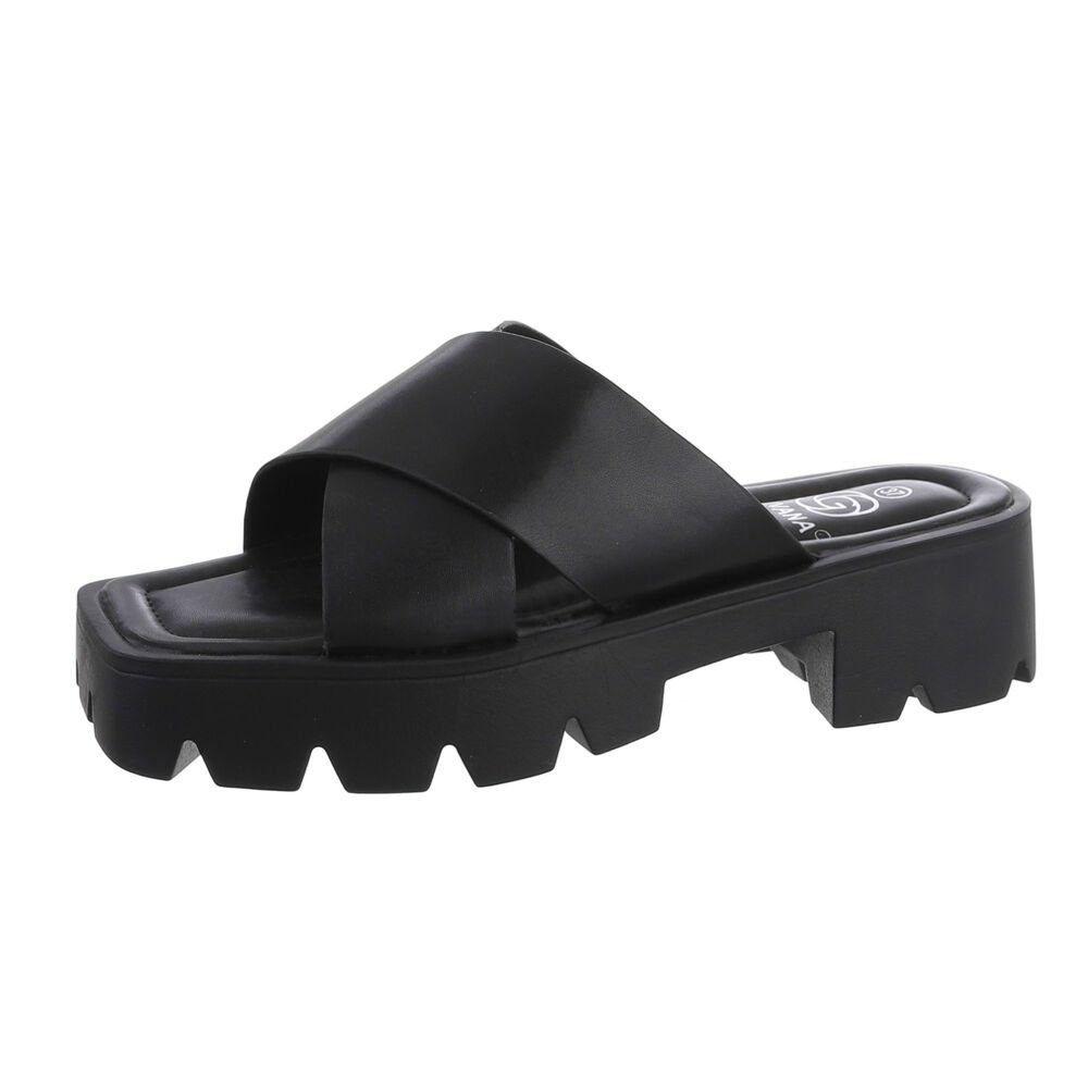 Freizeit Plateausandaletten & Sandalen Blockabsatz Ital-Design in Schwarz Sandaletten Mules Damen