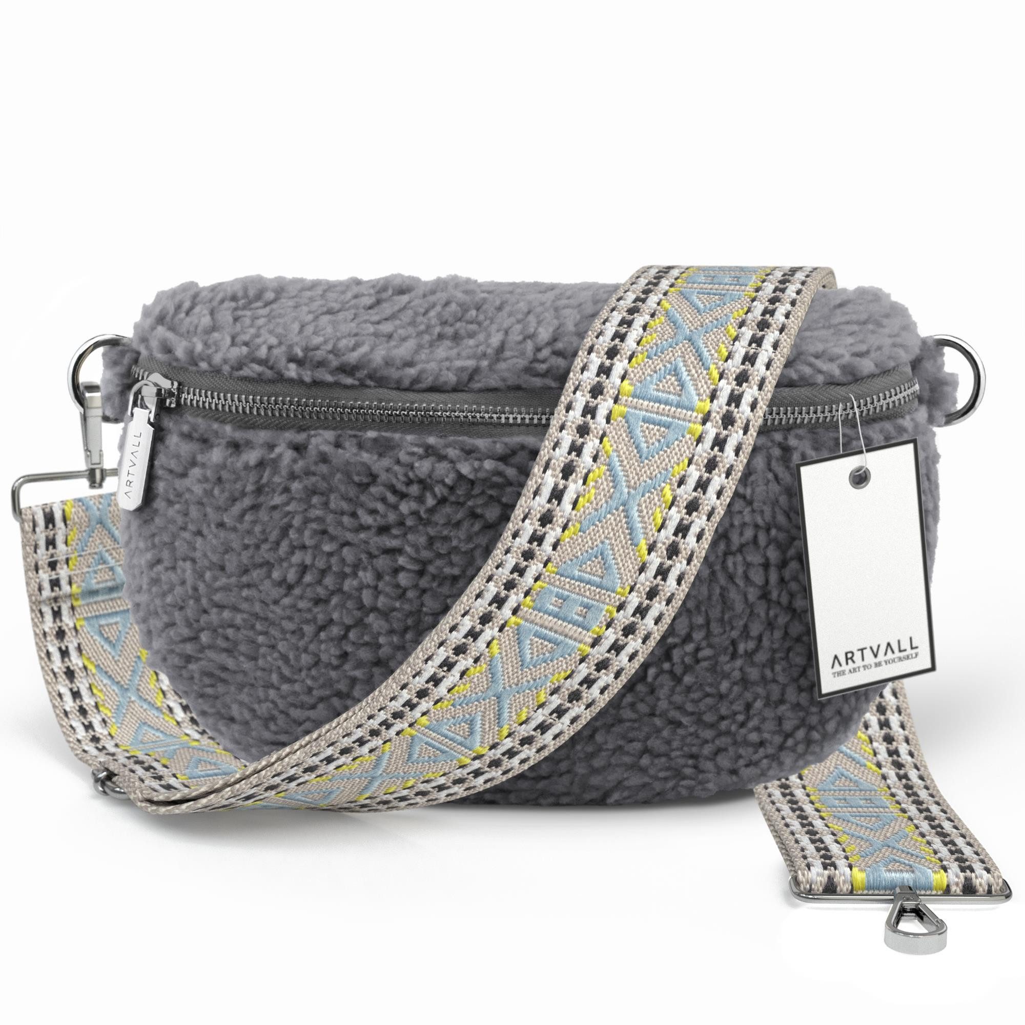 ARTVALL Umhängetasche Teddy Handtasche Damen Bag Brusttasche Stahlblau (Tasche inkl. Сумкиband), Bauchtasche Teddy Plüschtasche Teddyfell mit Schultergurt Design Klein