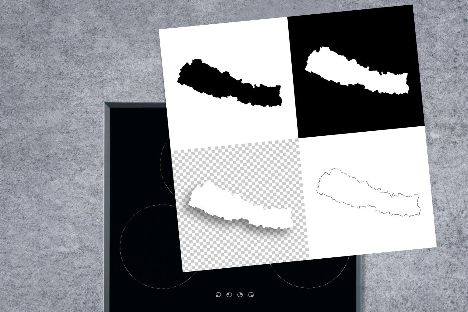 Arbeitsplatte Schwarz-Weiß-Abbildungen Nepal, Vinyl, küche Ceranfeldabdeckung, MuchoWow Herdblende-/Abdeckplatte von für tlg), (1 cm, 78x78 Vier