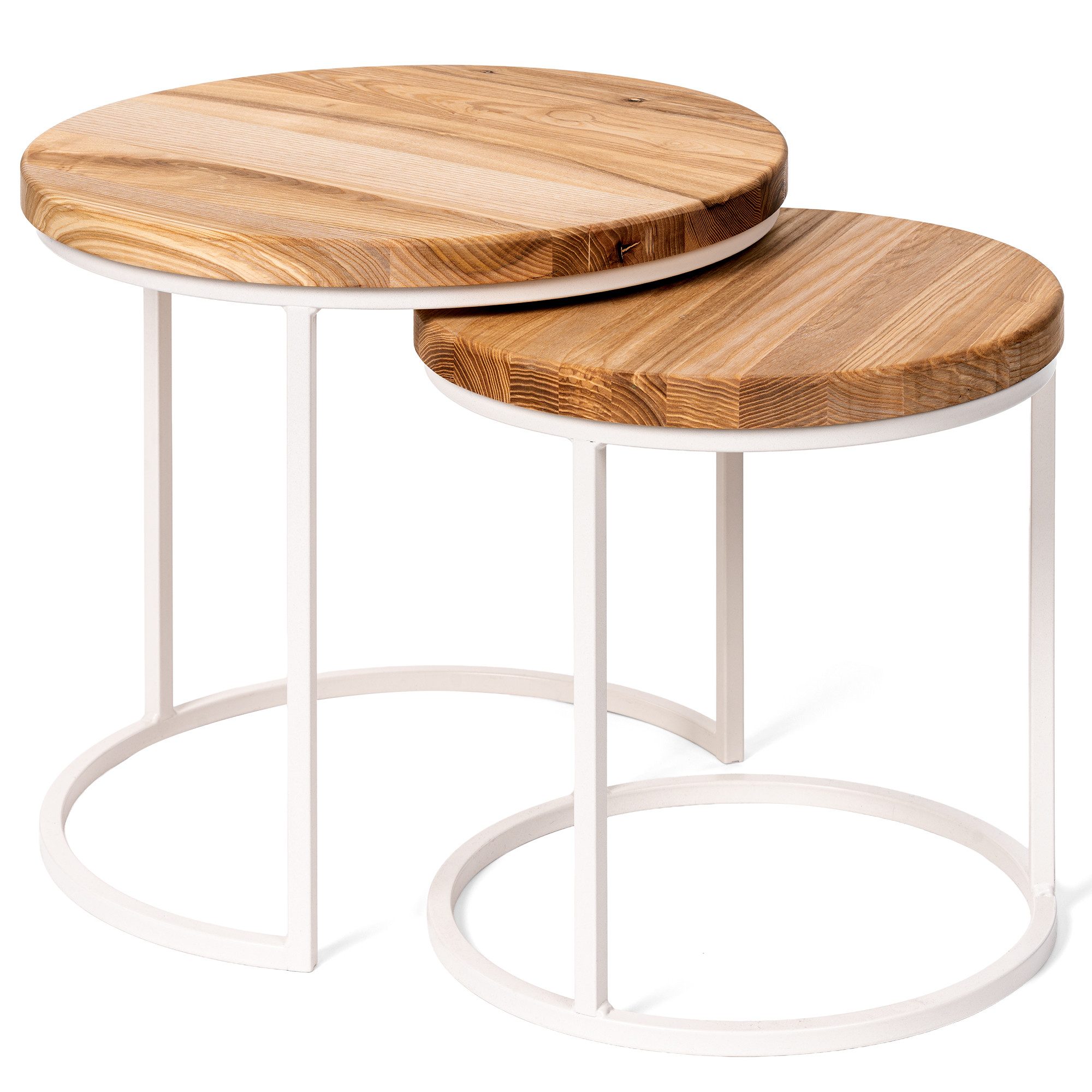 LAMO Manufaktur Beistelltisch Couchtisch rund 2er Set - Beistelltisch Holz -Wohnzimmertisch rund (2 Tisch), Sofatisch Holztisch für Wohnzimmer, Farbe: Dunkl, Beine: Elfeinbein