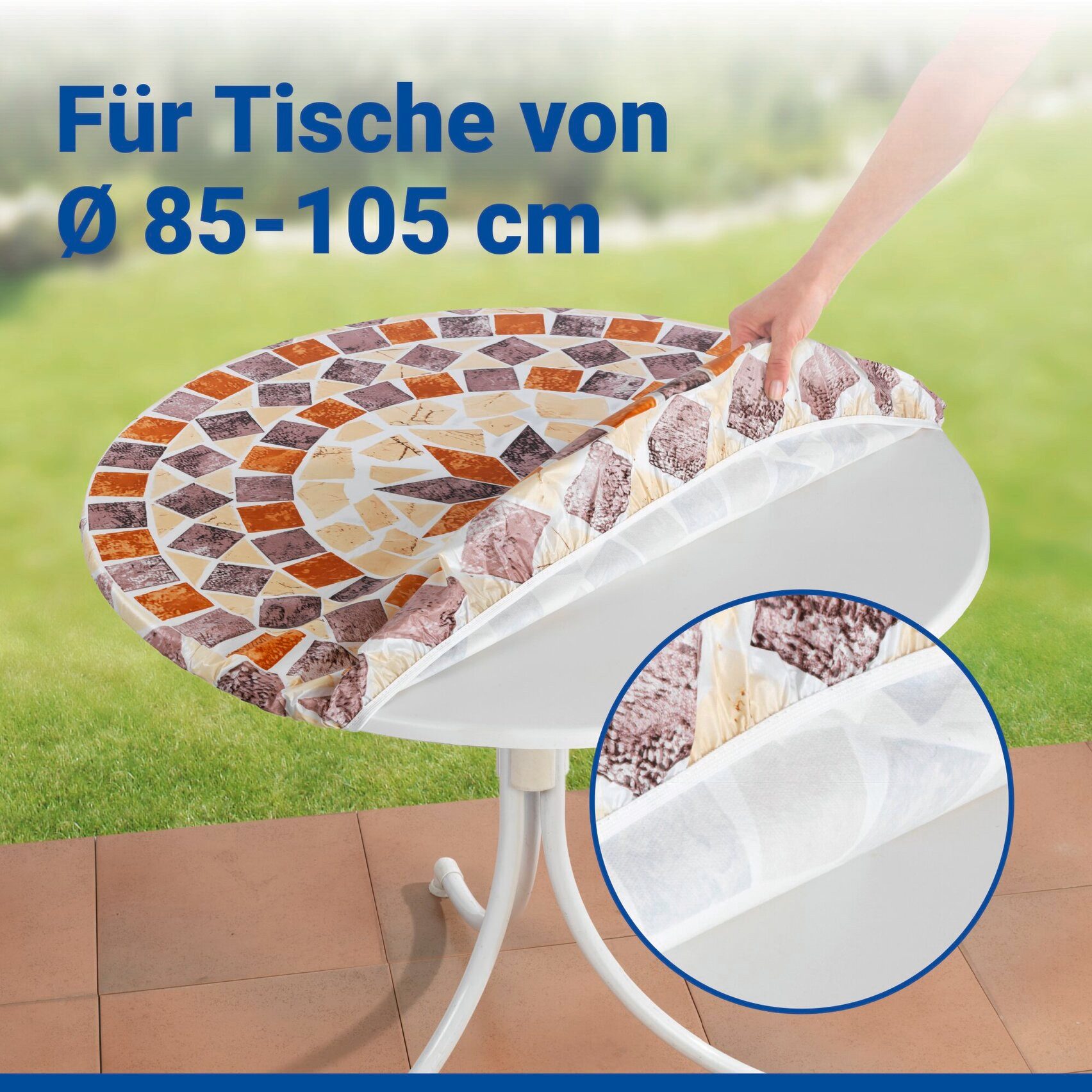 Maximex Gartentischdecke Spann-Tischdecke Mediterran, Ø 85-105 cm, abwaschbar, wetterfest