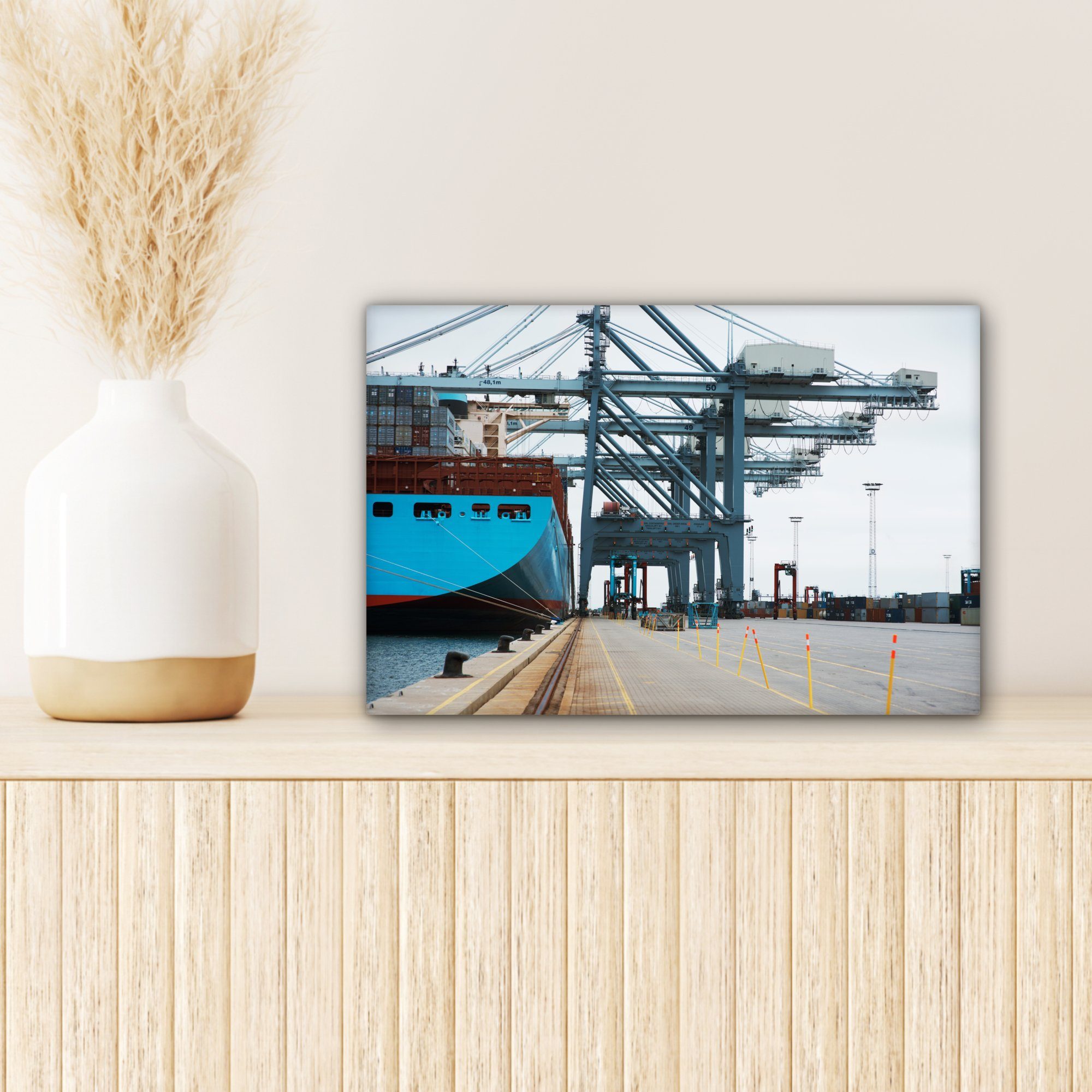 Frachtschiff im OneMillionCanvasses® Wanddeko, Leinwandbild St), cm Leinwandbilder, (1 30x20 Wandbild bereit Aufhängefertig, Hafen,