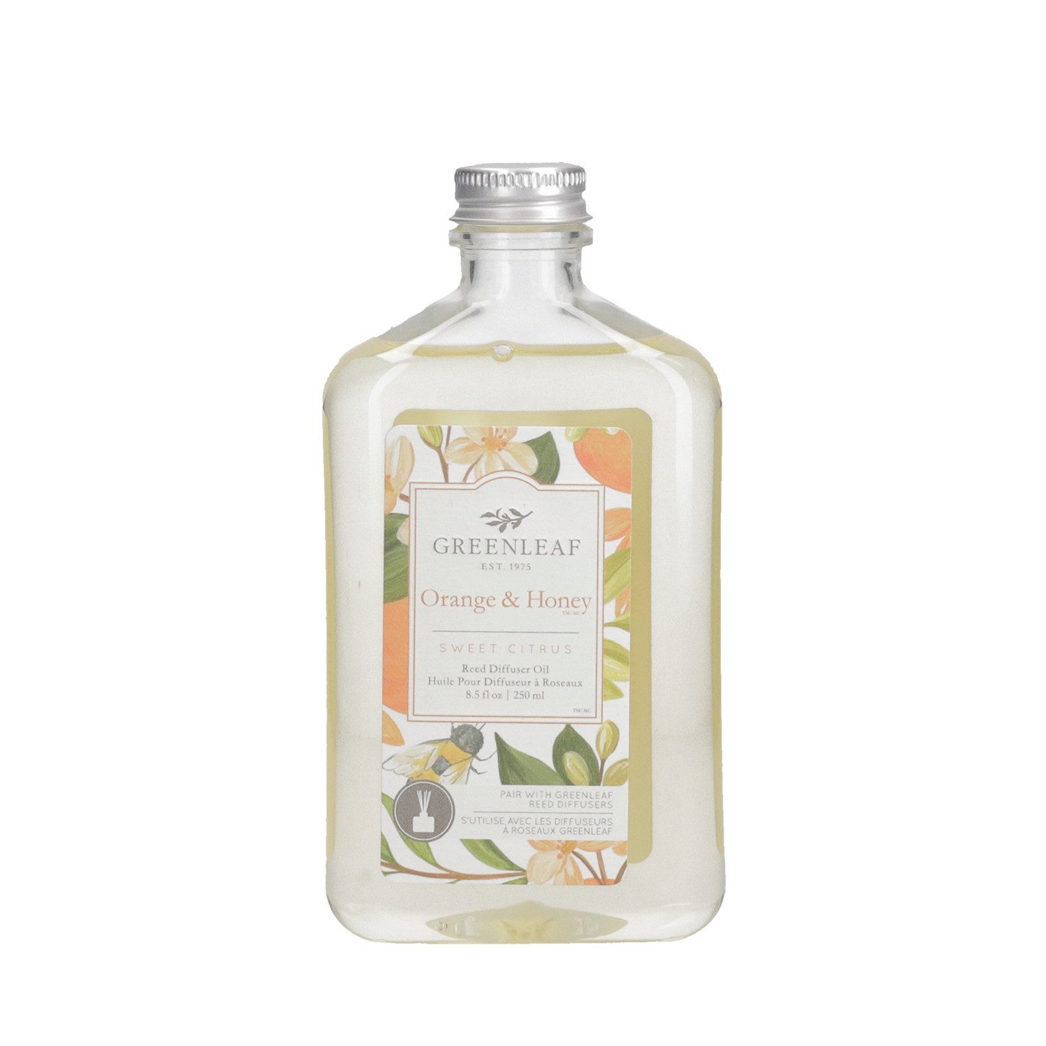 Greenleaf Raumduft Orange & Honey 250 ml (1-St), Reed Diffuser Oil Nachfüller mit Peddigrohr Stäbchen