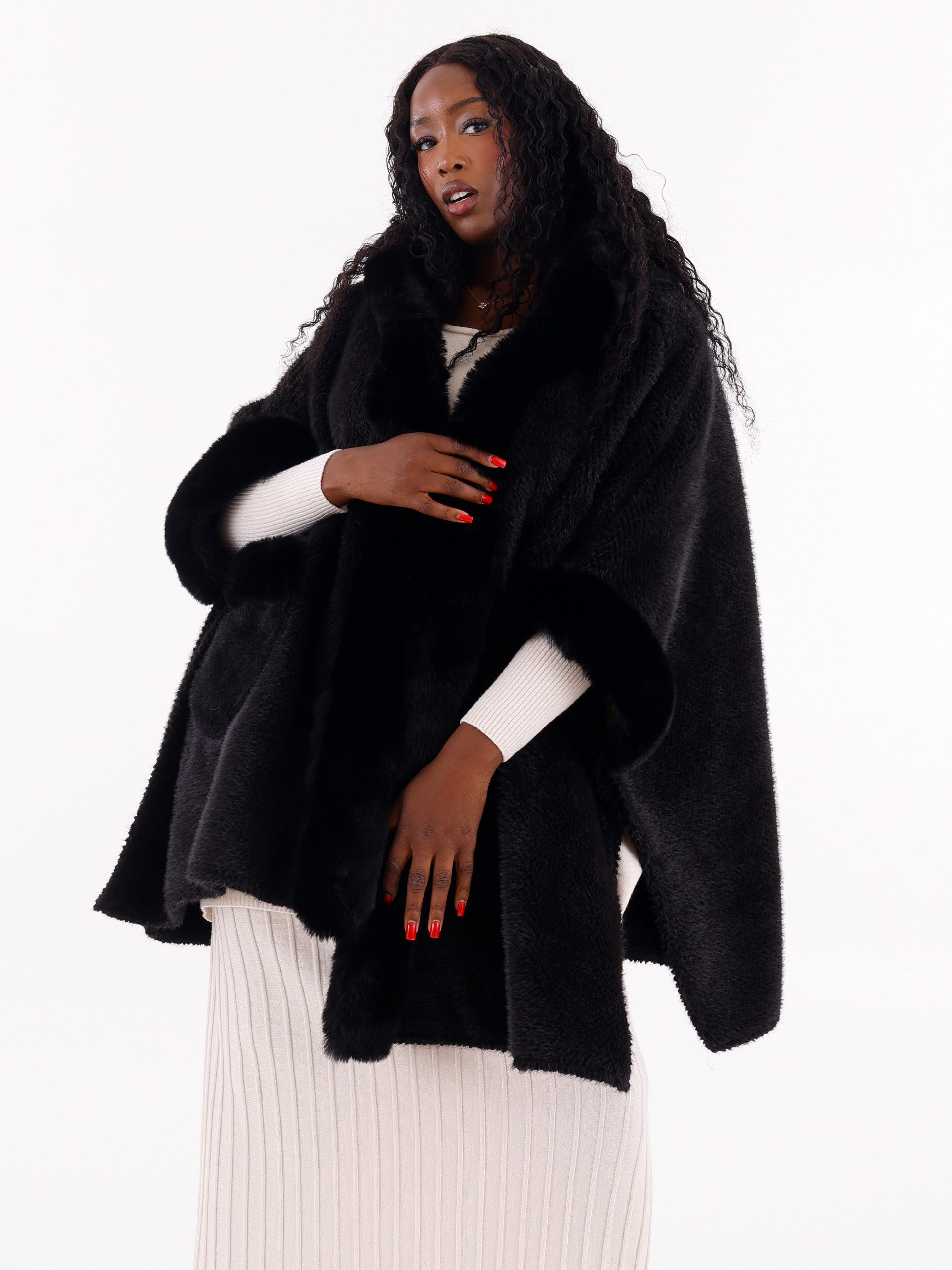 YC Fashion & Style Cape Capemantel mit Kunstfell-Besatz in Unifarbe günstig online kaufen