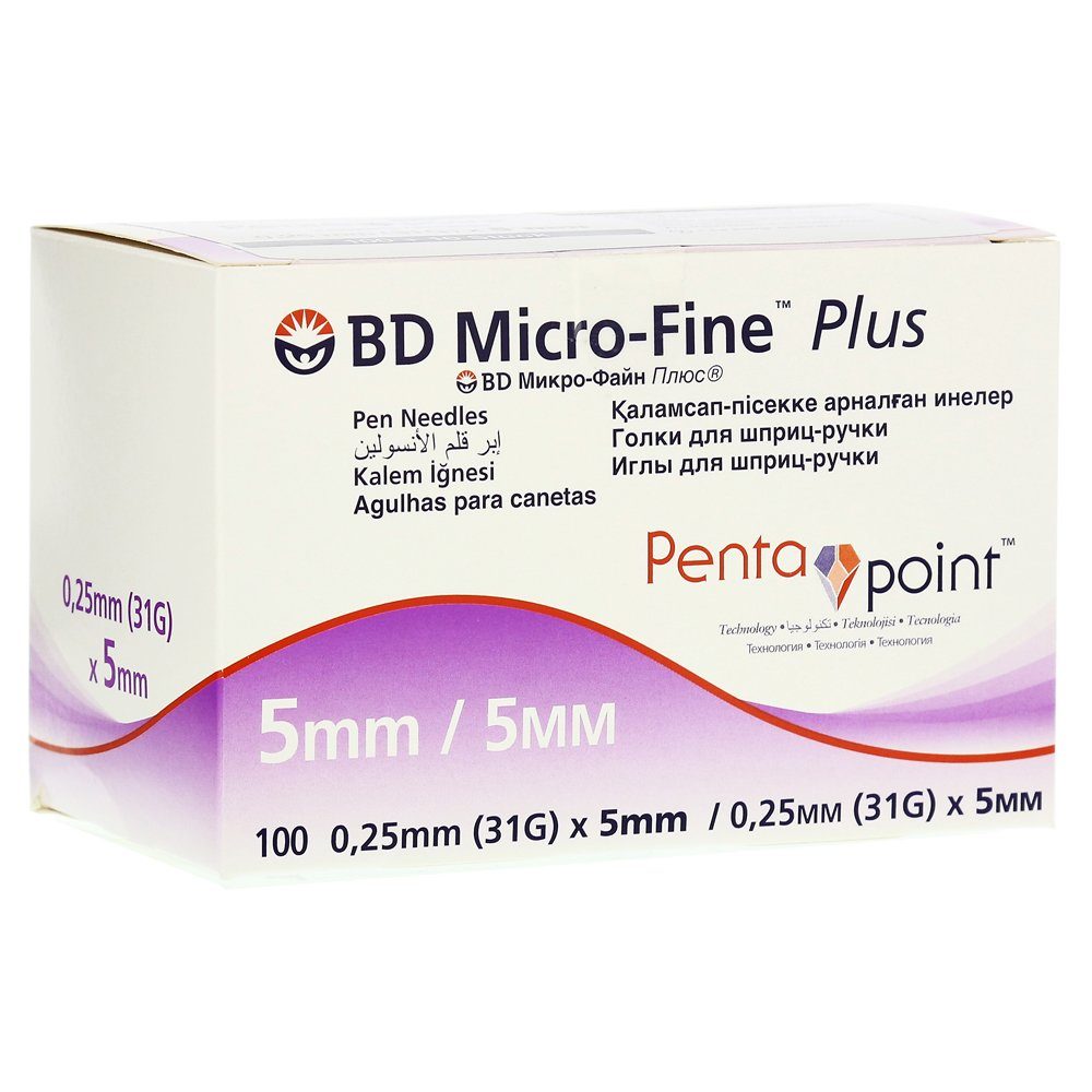 Becton Dickinson Ланцети BD Micro-Fine Plus Pentapoint PenKanülen, 31,00G, 100 St., Spar-Set, Diabetes Überwachung, 100 tlg., Feine Silikonbeschichtung der Nadeloberfläche, Blutzuckerüberwachung