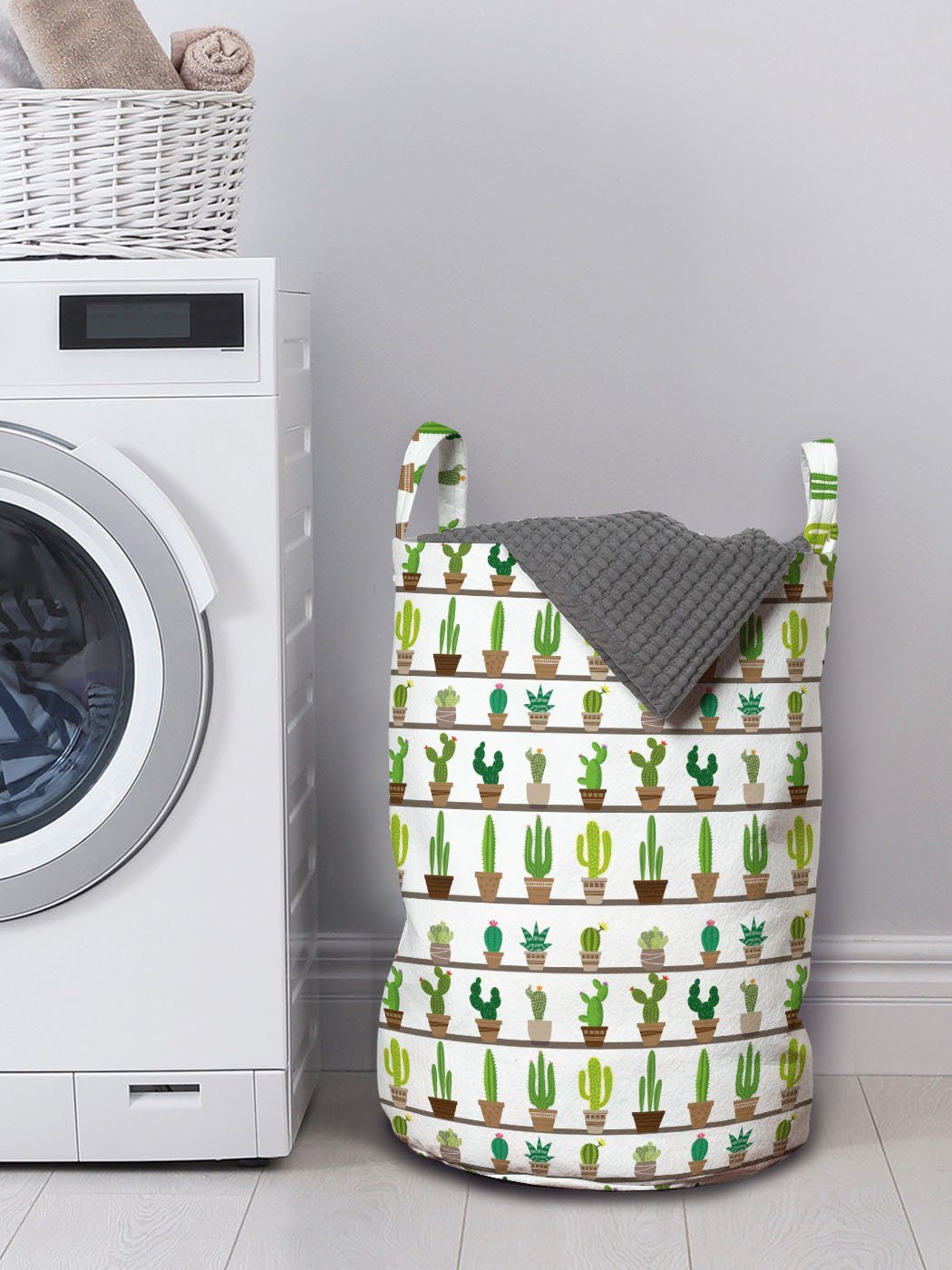 Abakuhaus Wäschesäckchen Wäschekorb mit für Griffen Blühende in Kordelzugverschluss Töpfen Saftig Kakteen Waschsalons