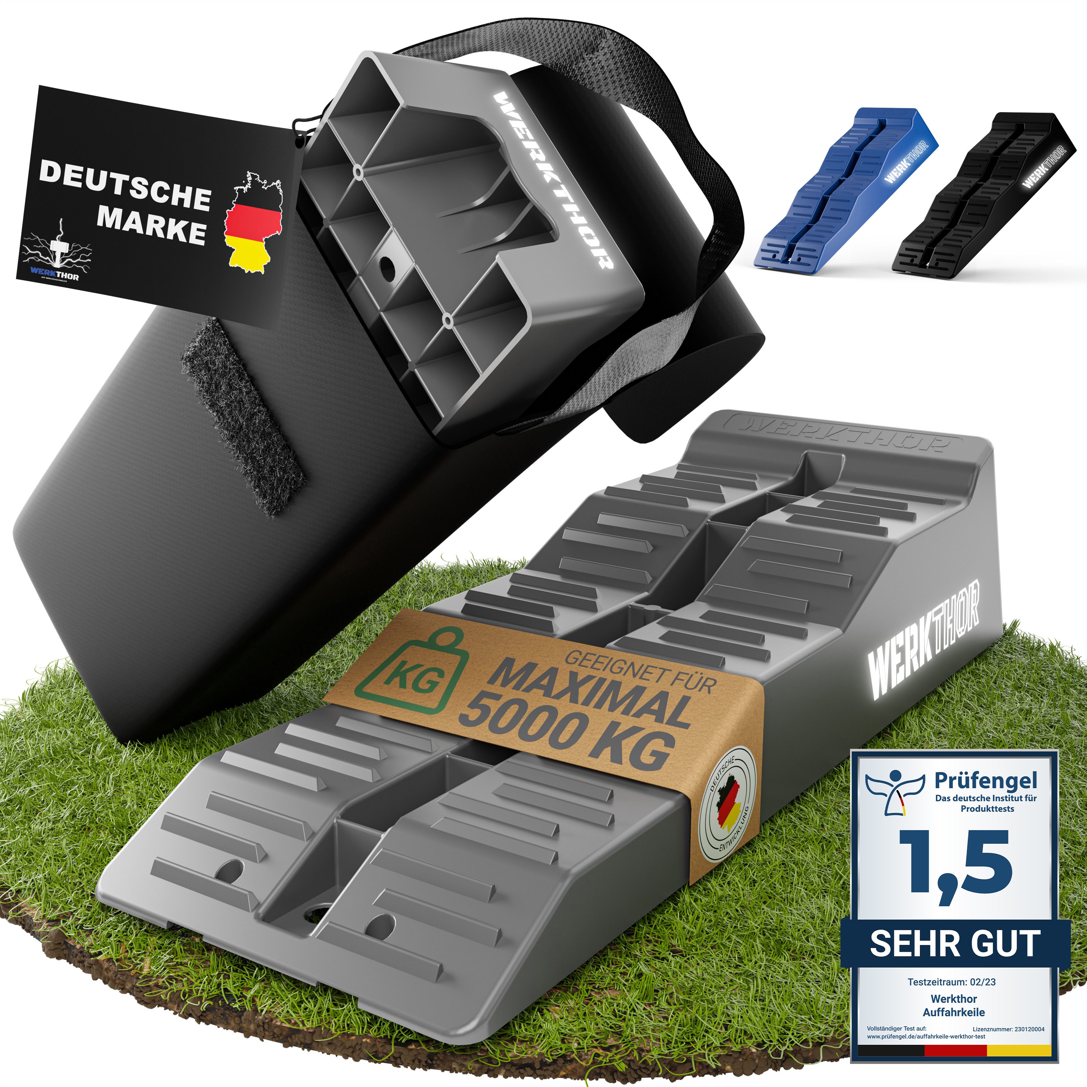 Werkthor Auffahrrampe Auffahrkeile für Wohnmobil - [2er Set] bis 5T inkl. Tasche, 3 Stufen