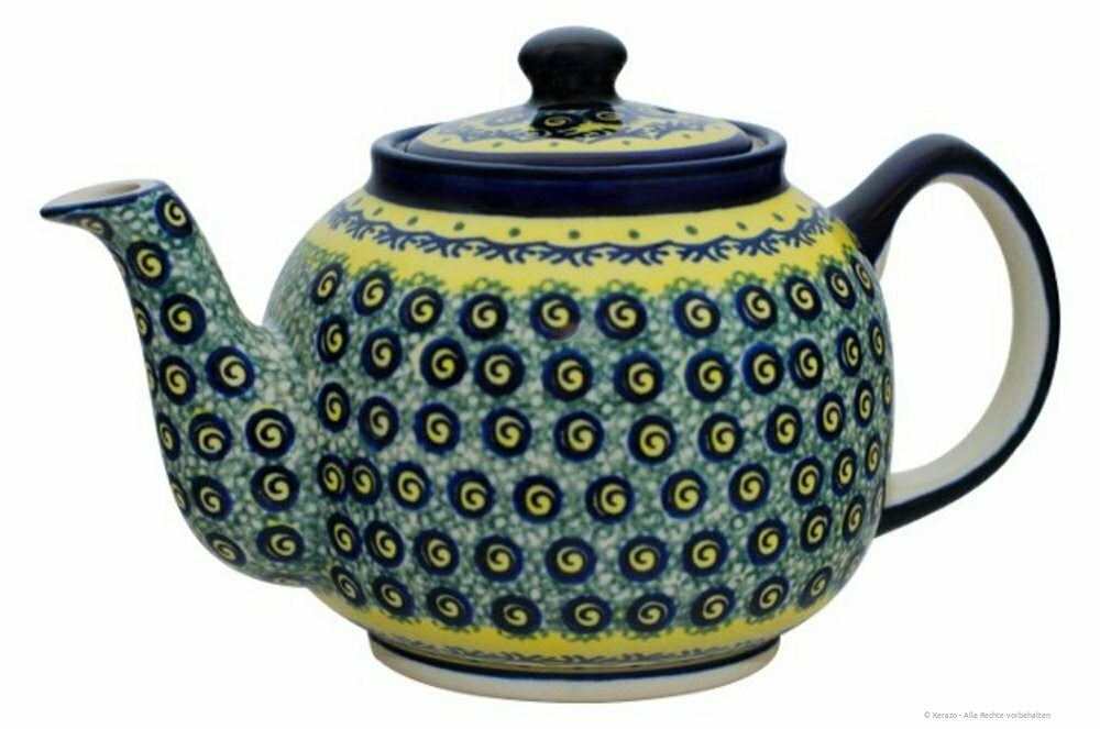 Bunzlauer Keramik Teekanne 1,0 L klassische Teekanne – Zeitlos, kompakt-bauchige Form, Dekor DU1, 1,00 l