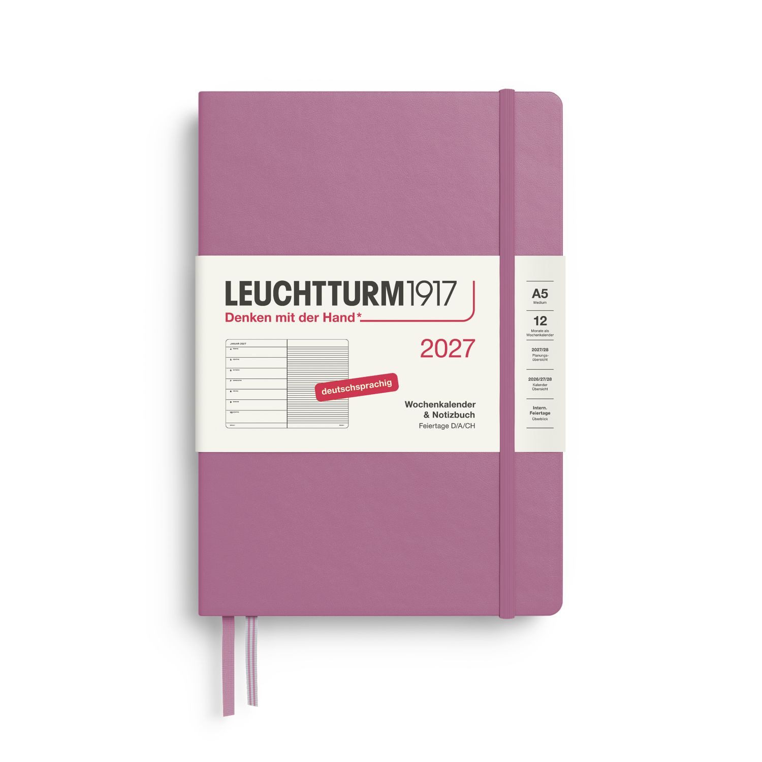 Leuchtturm1917 Taschenkalender Wochenkalender 2027 & Notizbuch Medium A5 Hardcover Dusty Rose