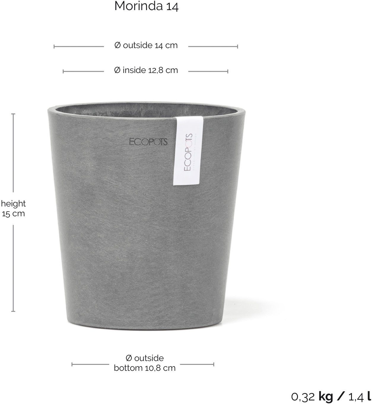 ECOPOTS Blumentopf Morinda, ØxH: 14,2x16 cm