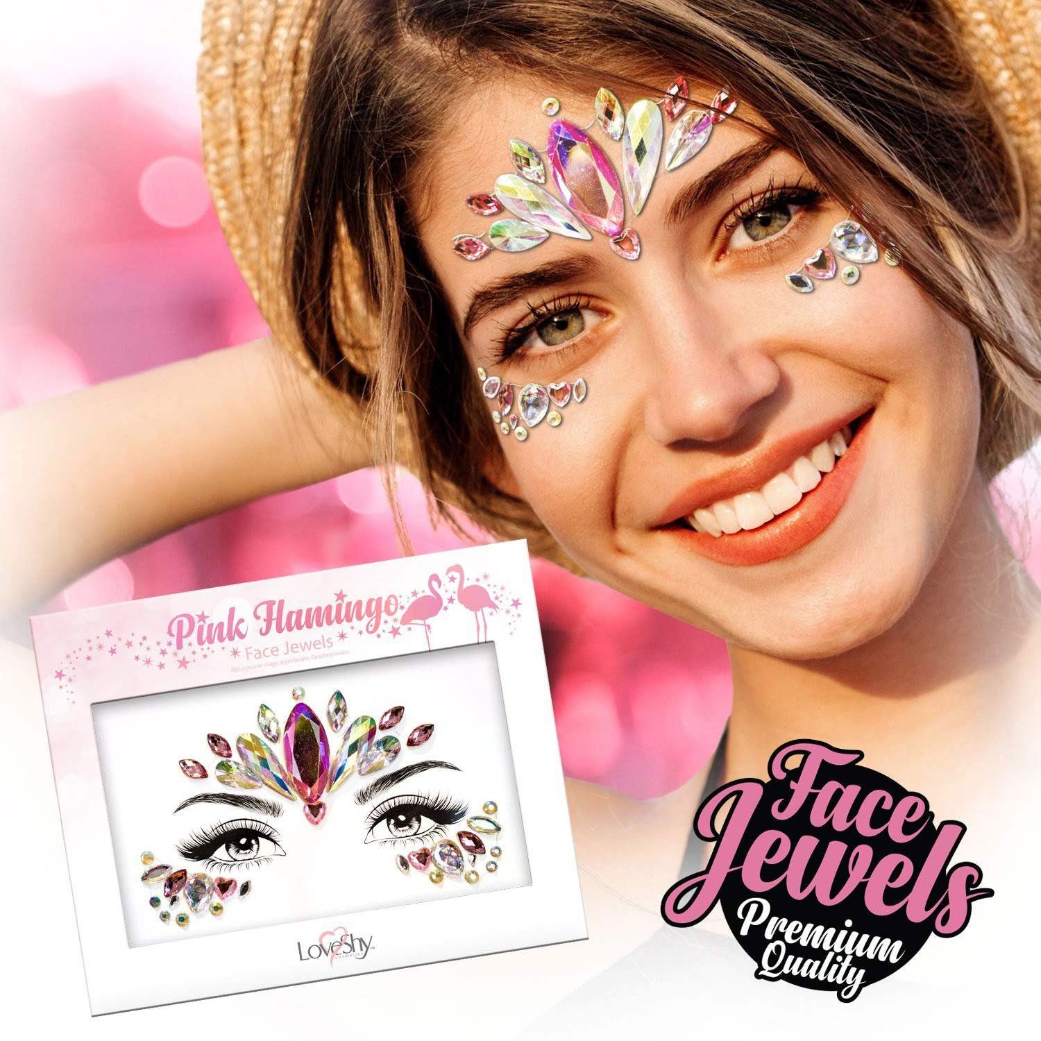 PaintGlow Strass-Tattoo Face Jewels 'Pink Flamingo' - Selbstklebende Glitz