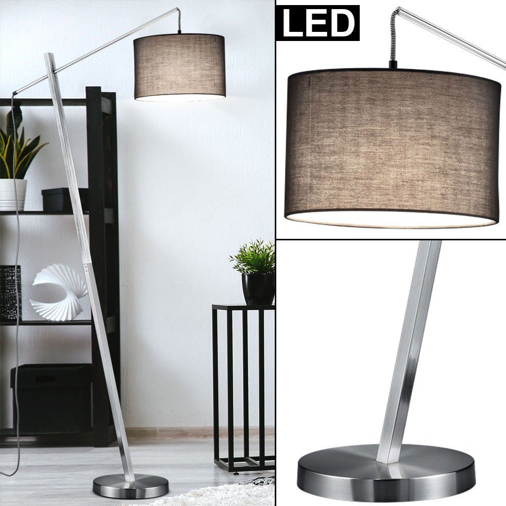 etc-shop LED Stehlampe, Leuchtmittel inklusive, Warmweiß, Design Steh Lampe Textil Strahler grau Stand Leuchte Wohn Zimmer