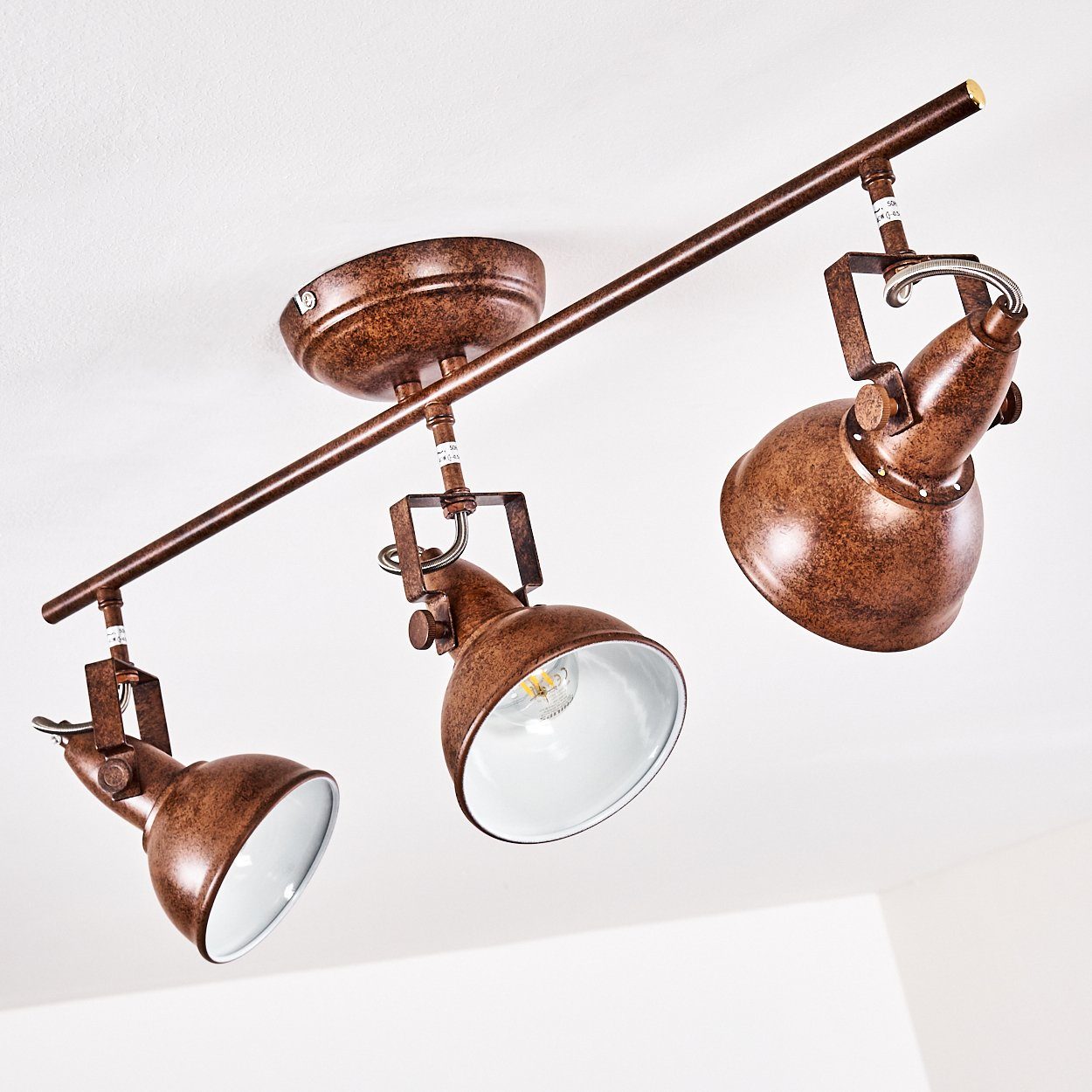 hofstein Deckenleuchte »Arazane« Deckenlampe Rostbraun/Weiß, im 3xE14, Leuchtmittel, ohne verstellbaren aus Spot Retro/Vintage mit in Strahlern, Design Metall