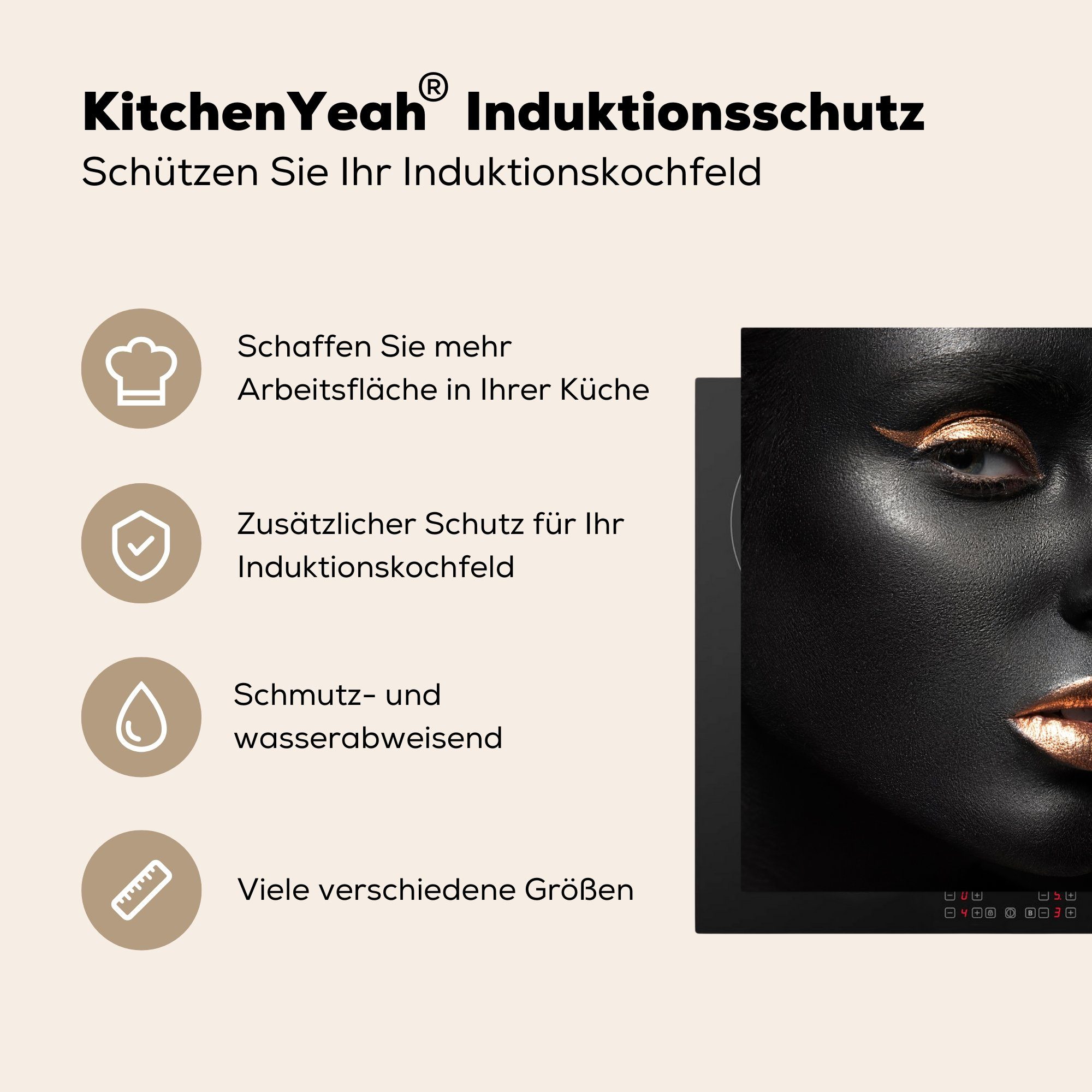 Vinyl, - cm, - Ceranfeldabdeckung, Arbeitsplatte (1 Weiblich Herdblende-/Abdeckplatte Kupfer, für Schwarz 78x78 MuchoWow küche tlg),