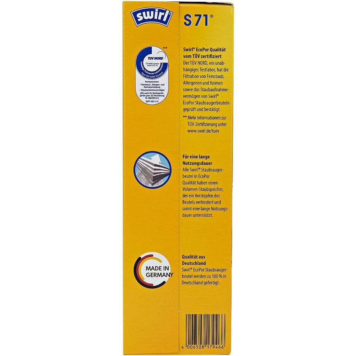 Swirl Staubsaugerbeutel S71 MP Plus AirSpace, passend für BOSCH, Hanseatic, Melitta, Privileg, Siemens, 4 St., Anti-Allergen-Filtration, Extra-Filterkammer, staubfreie Entsorgung