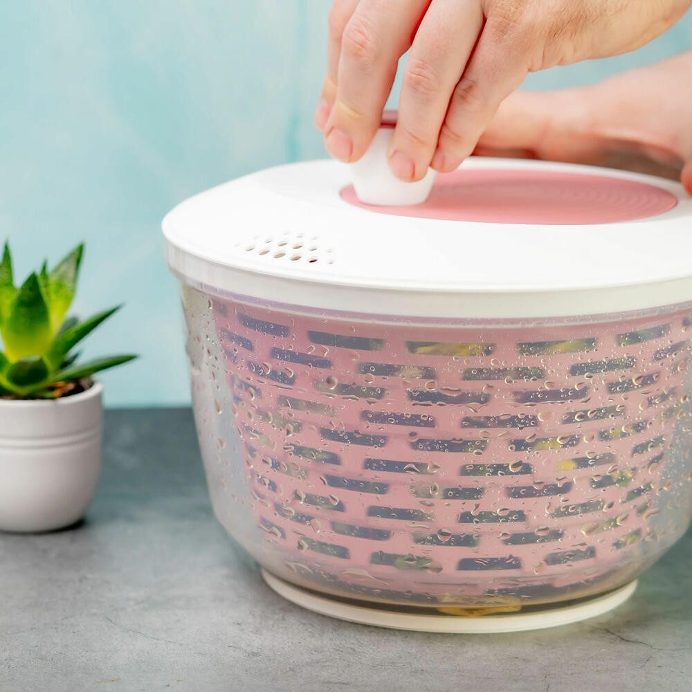 WESTMARK Salatschleuder im Set mit Salatbesteck und Dressingshaker, rosa, (Set), 3 teiliges Set, spülmaschinengeeignet