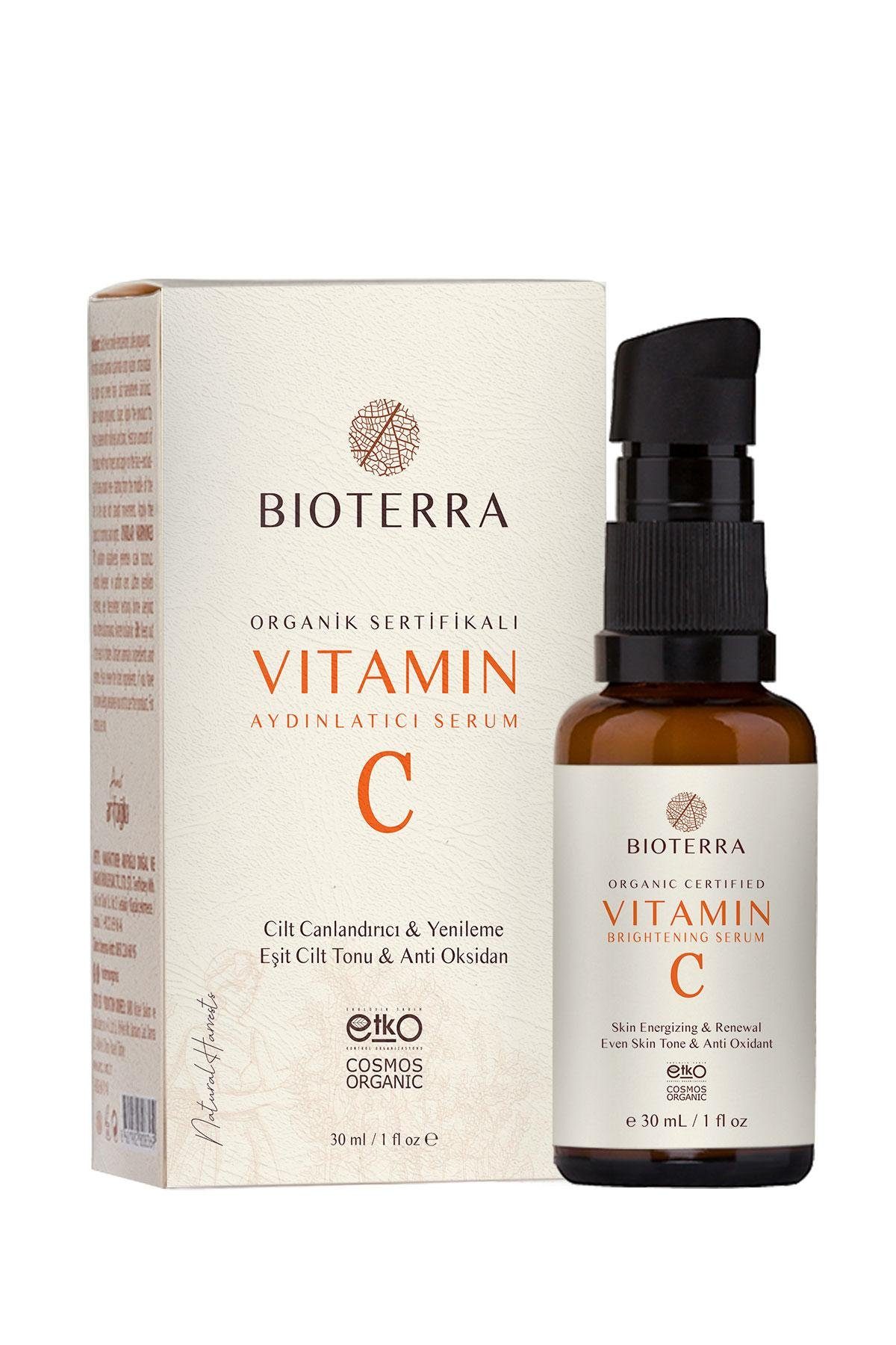 BIOTERRA Gesichtspflege »Bioterra Bio Vitamin C Serum«, 1-tlg., Vitamin C, Arganöl, Jojobaöl, Aloe Vera, Amberöl, Lavendelöl, Rosmarinöl,...