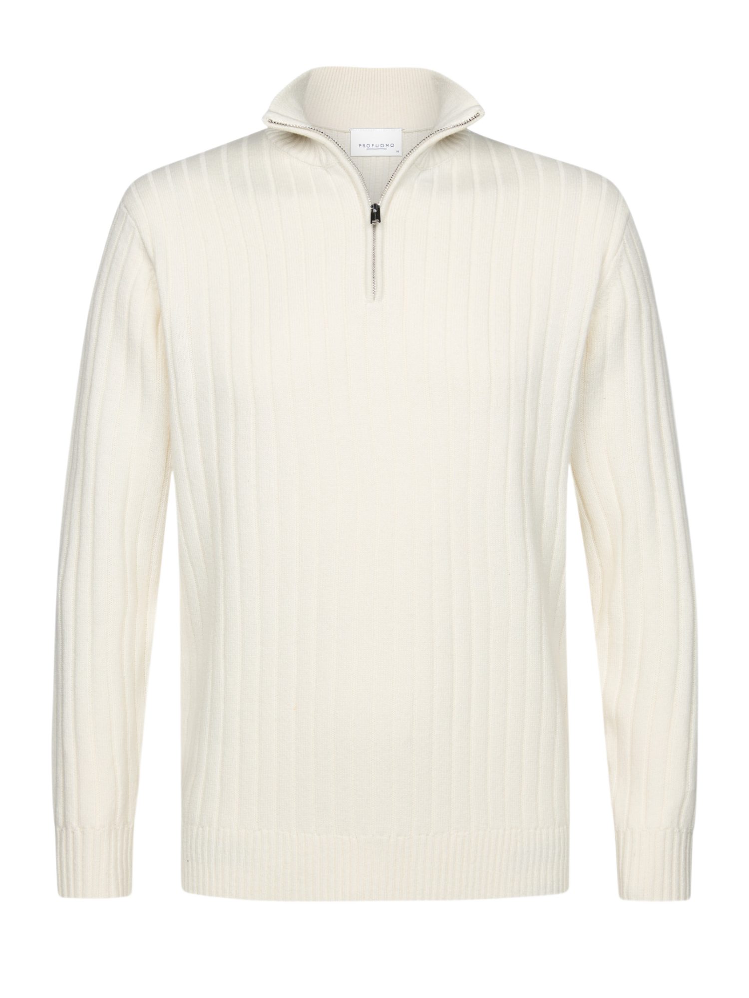 Profuomo Troyer weiß,Casual,Wolle,Unifarben,Troyer-Kragen,Lang,Regular Fit