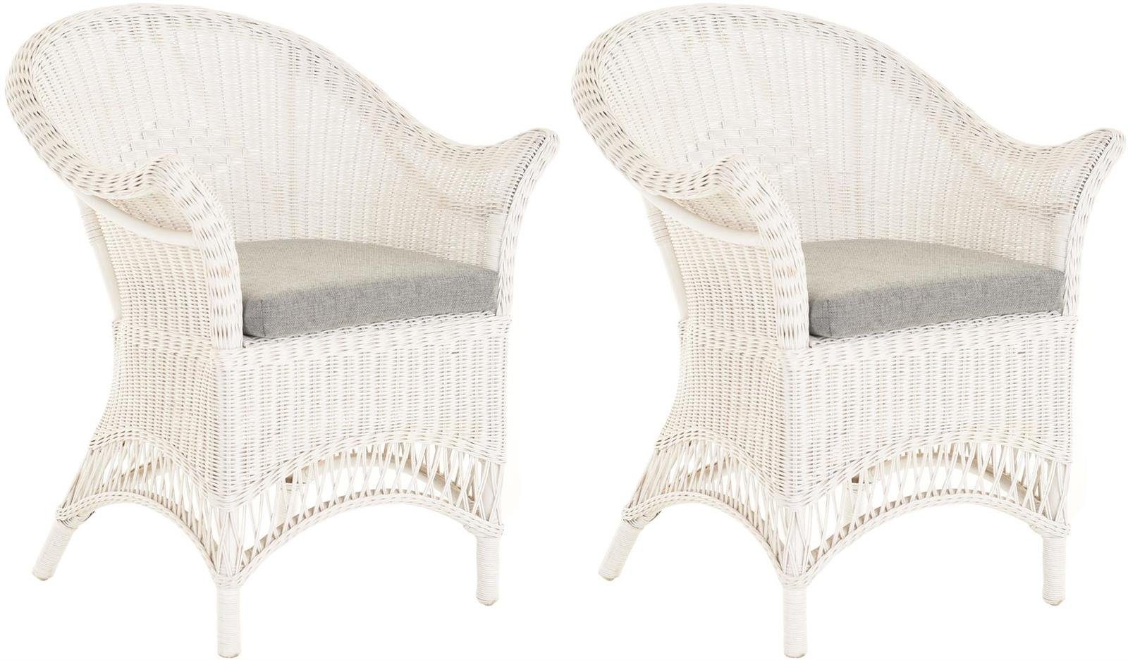 Krines Home Loungesessel 2er Set Extra breiter Rattansessel Landhaus Flechtsessel Wintergarten, Natur Rattan Sessel Korbsessel