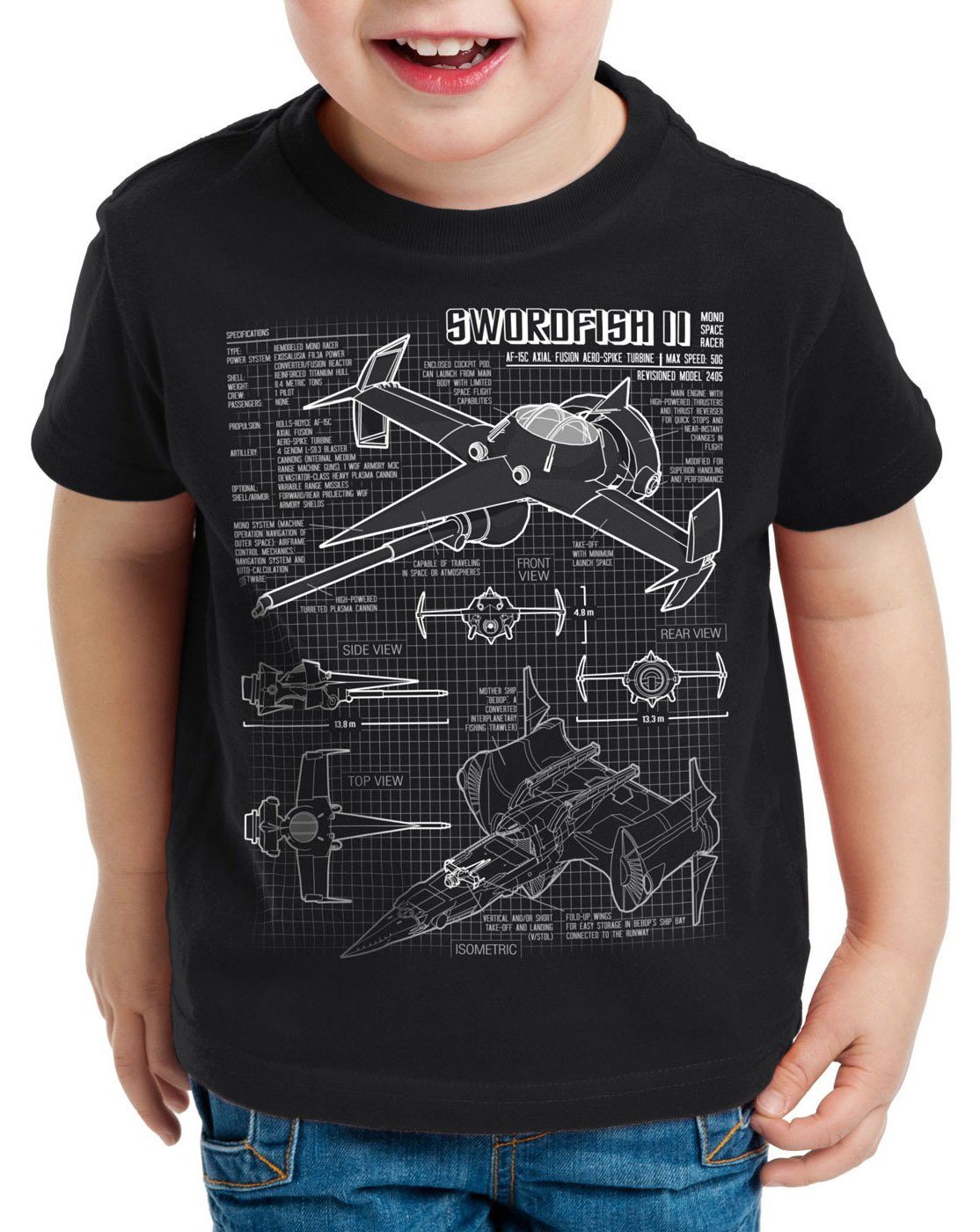 Weltweit style3 Print-Shirt Kinder T-Shirt racer Bebop schwarz Swordfish II cowboy mono
