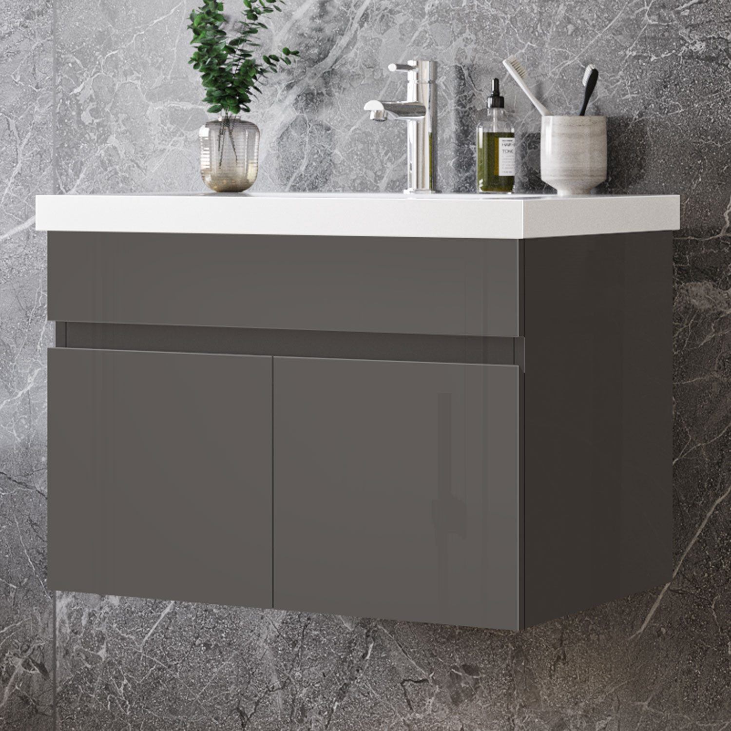 duschspa Waschtisch Unterschrank mit Waschbecken Badmöbel Set, Hochglanz, S günstig online kaufen