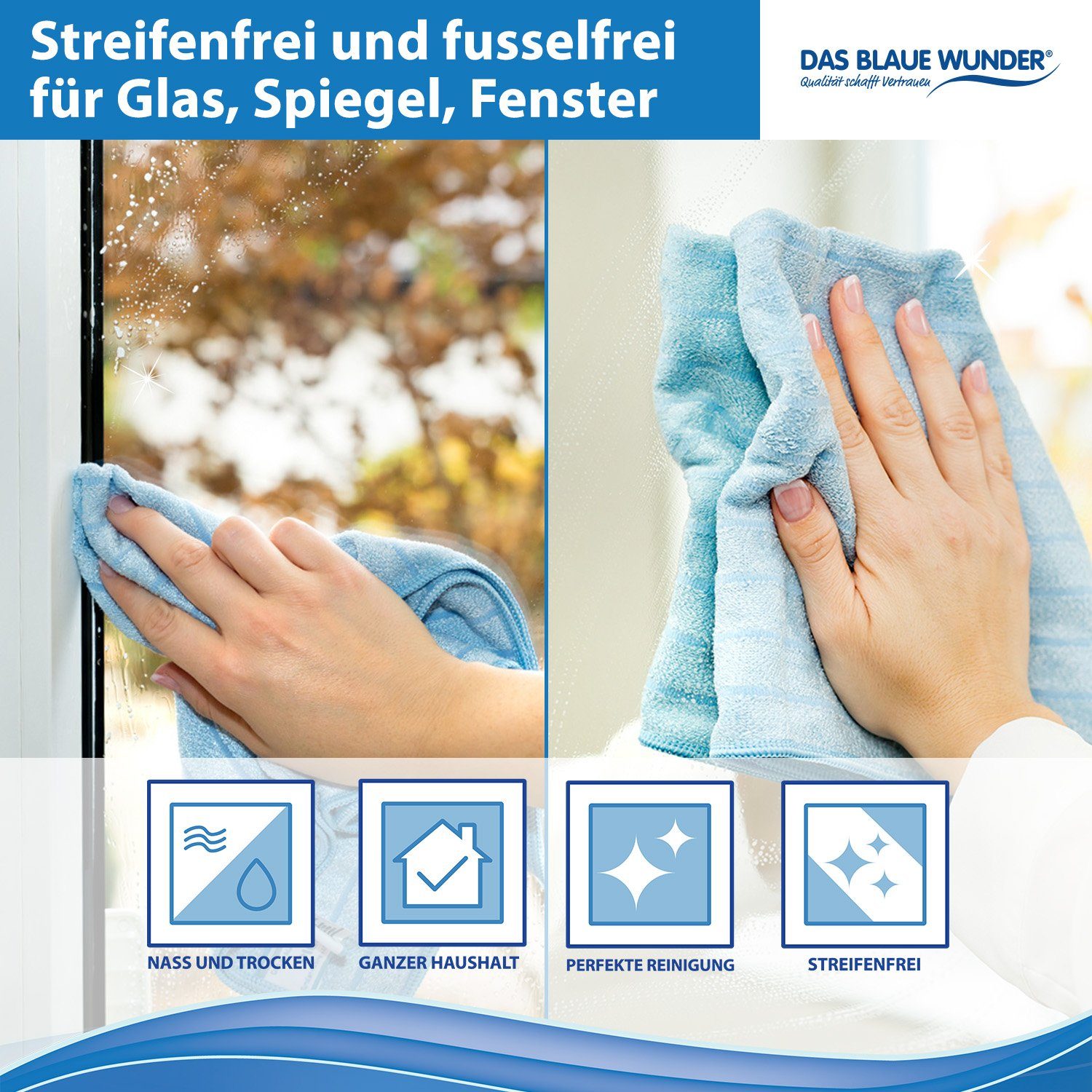 Das Blaue PLUS 40x40cm, Trocknen) Wunder® Reinigen Mikrofasertücher zum (Set: Grau 8 saugstark, x Sehr und Reinigungstuch
