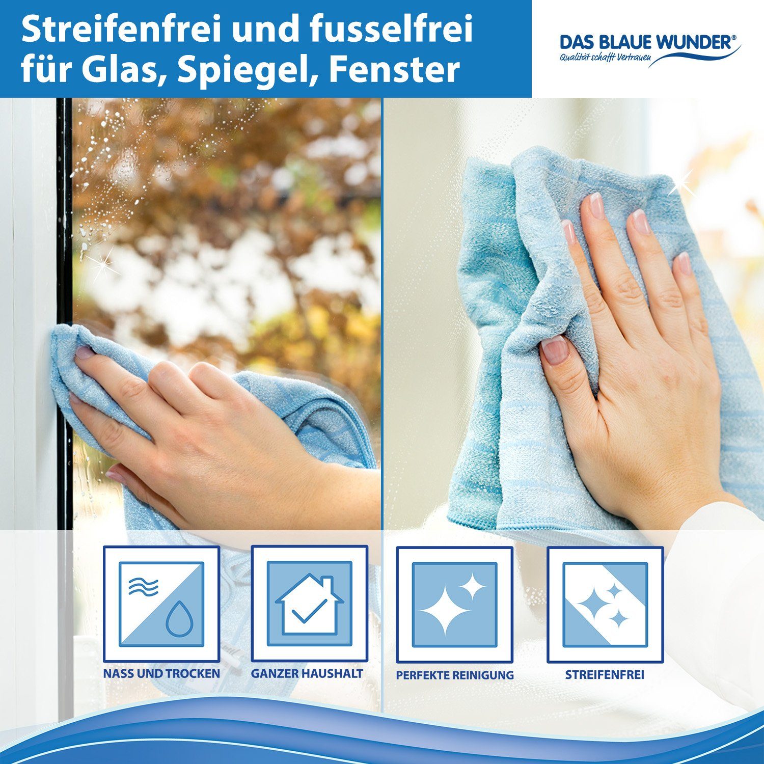 Das Blaue Wunder® PLUS Mikrofasertücher Reinigungstuch (Set: 8 x 40x40cm, Sehr saugstark, zum Reinigen und Trocknen) – Bild 5 von 5