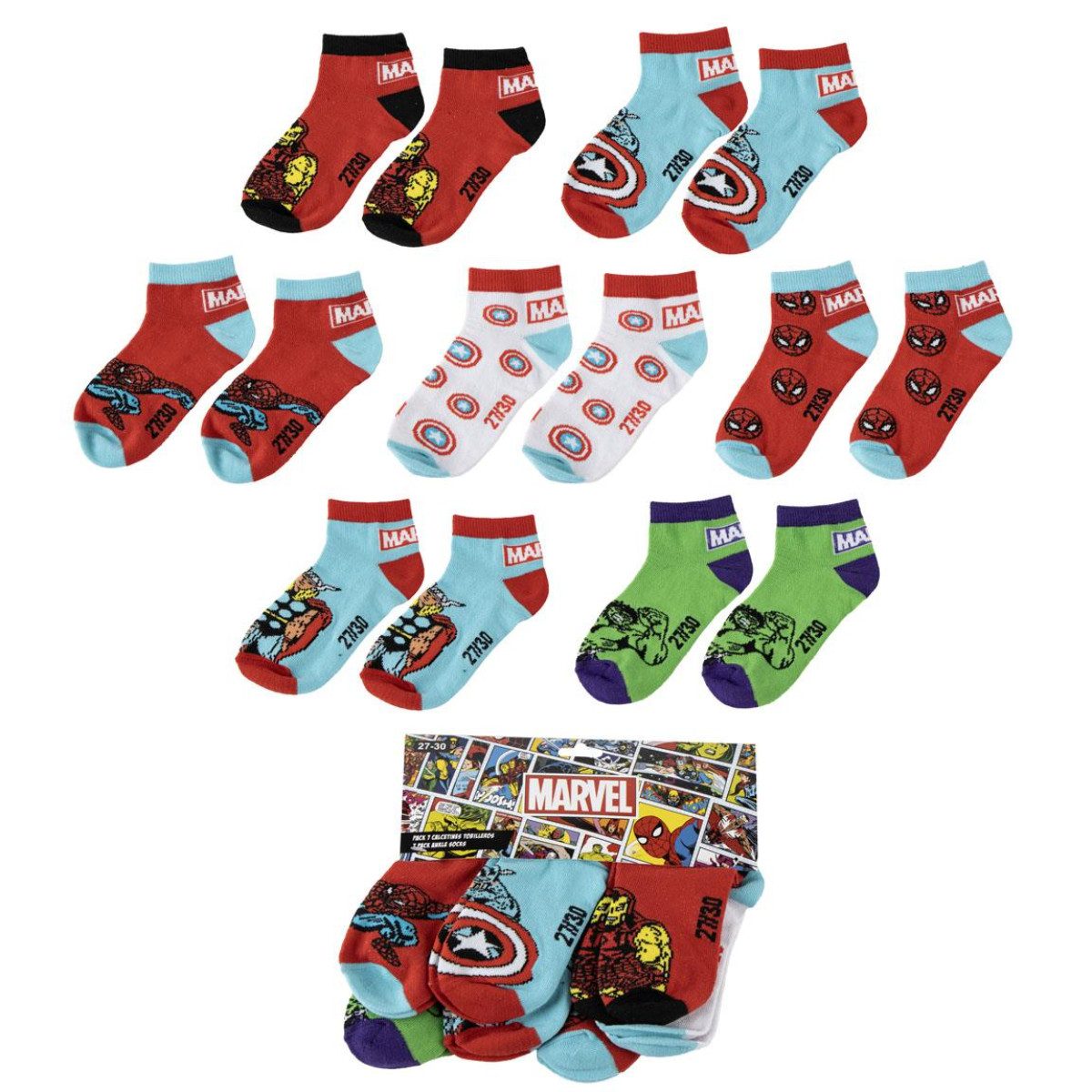MARVEL Kurzsocken Kinder Sneakersocken Mehrpack Polyester