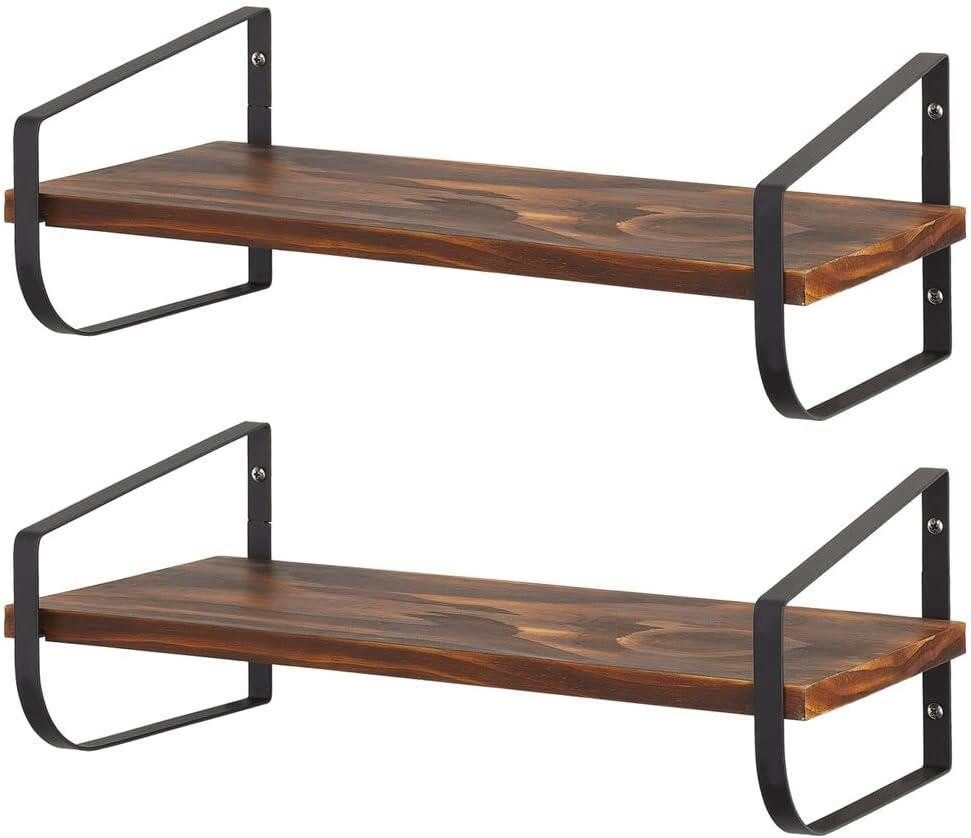 mDesign Regal mDesign Wandregal Schweberegal Holz Metall Schwarz Bad Küche