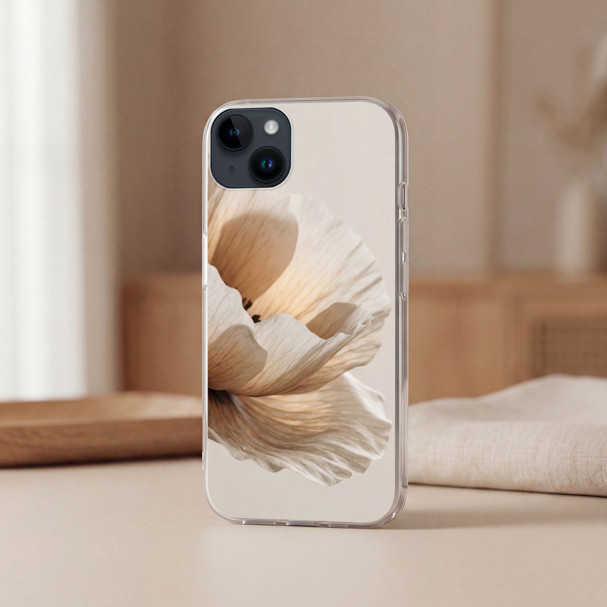 MuchoWow Handyhülle für Apple iPhone 14 Blume - Beige - Creme, Smartphone-Bumper, Print, Handy Schutzhülle Dünn