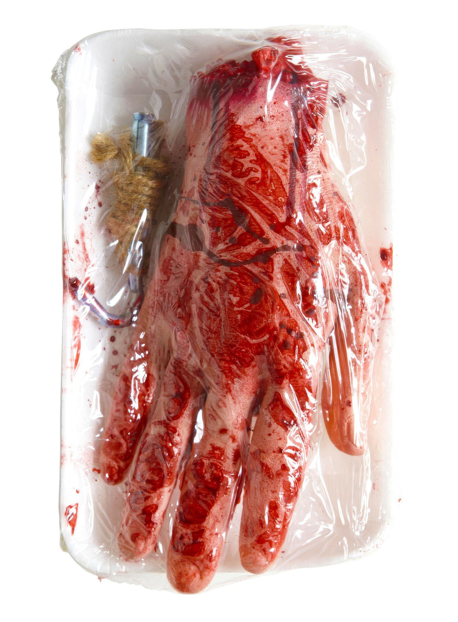 Widdmann Kostüm Abgepackte blutige Hand - Horror Halloween Deko, Makabere Horror Deko für Deine Halloween Party