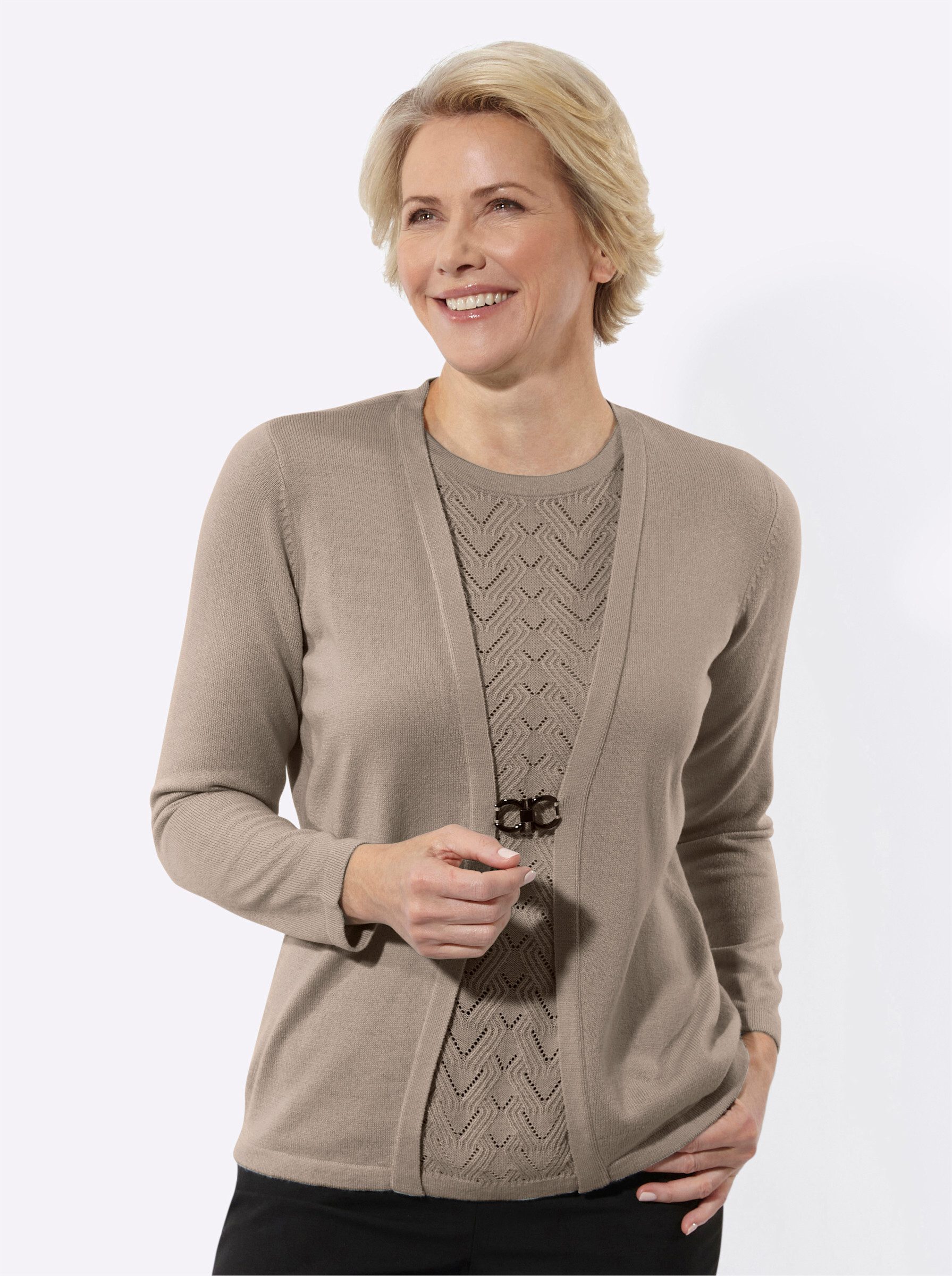 Strickpullover 2-in-1-Pullover Langarm Ajour, Jersey